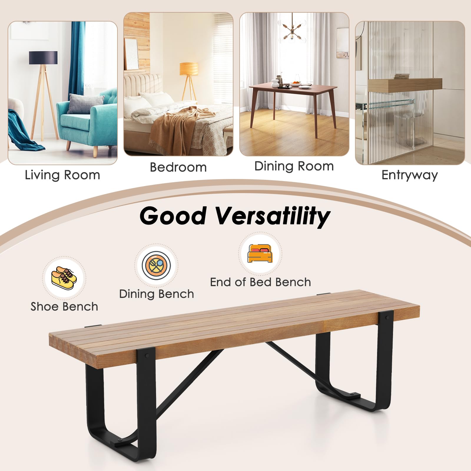 Giantex Dining Bench, 60 Inch Entryway Shoe Rack Bench, Long Kitchen Bench with Metal Frame