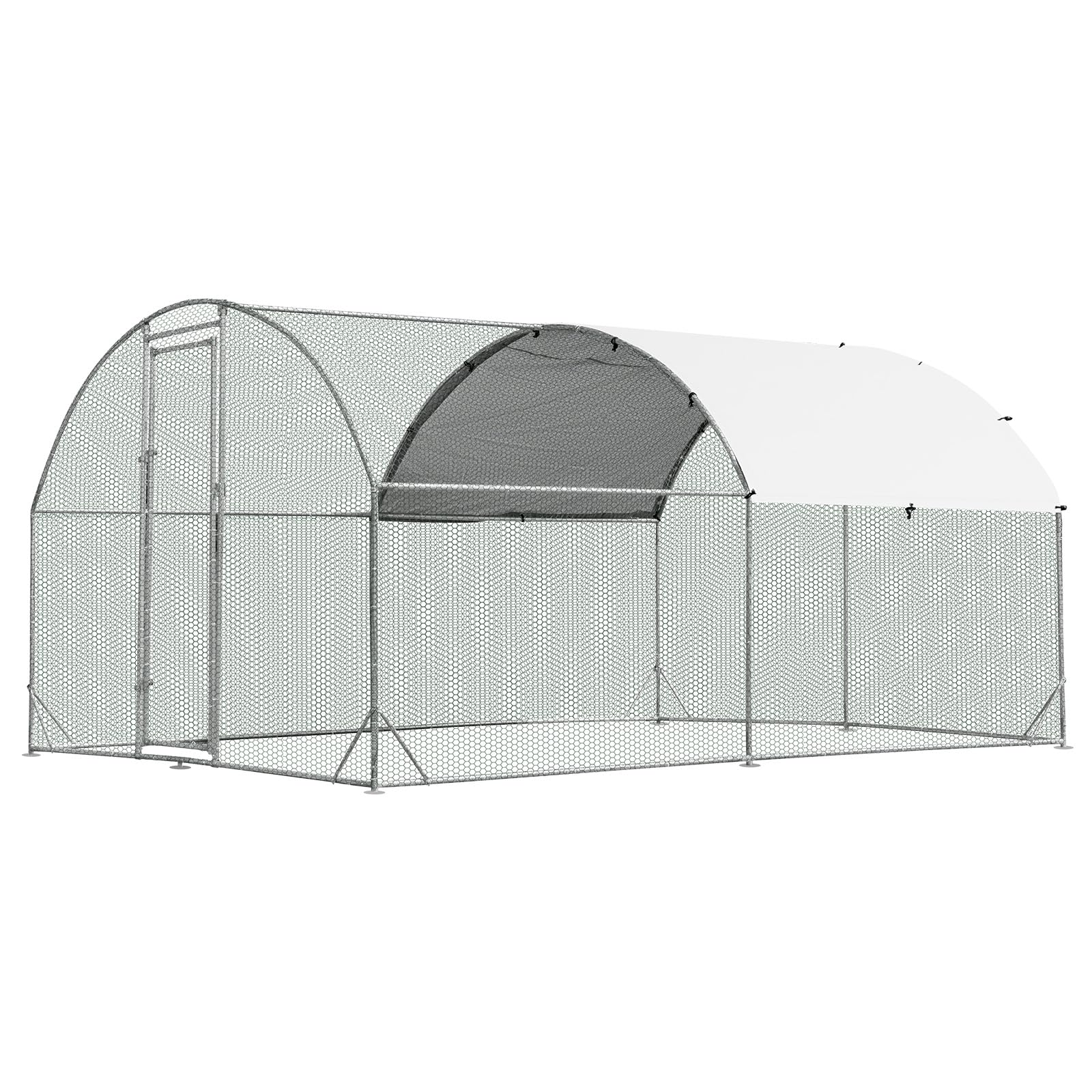 Giantex Metal Chicken Coop, Galvanized Walk-in Chicken Run with Waterproof PE Cover, Dome