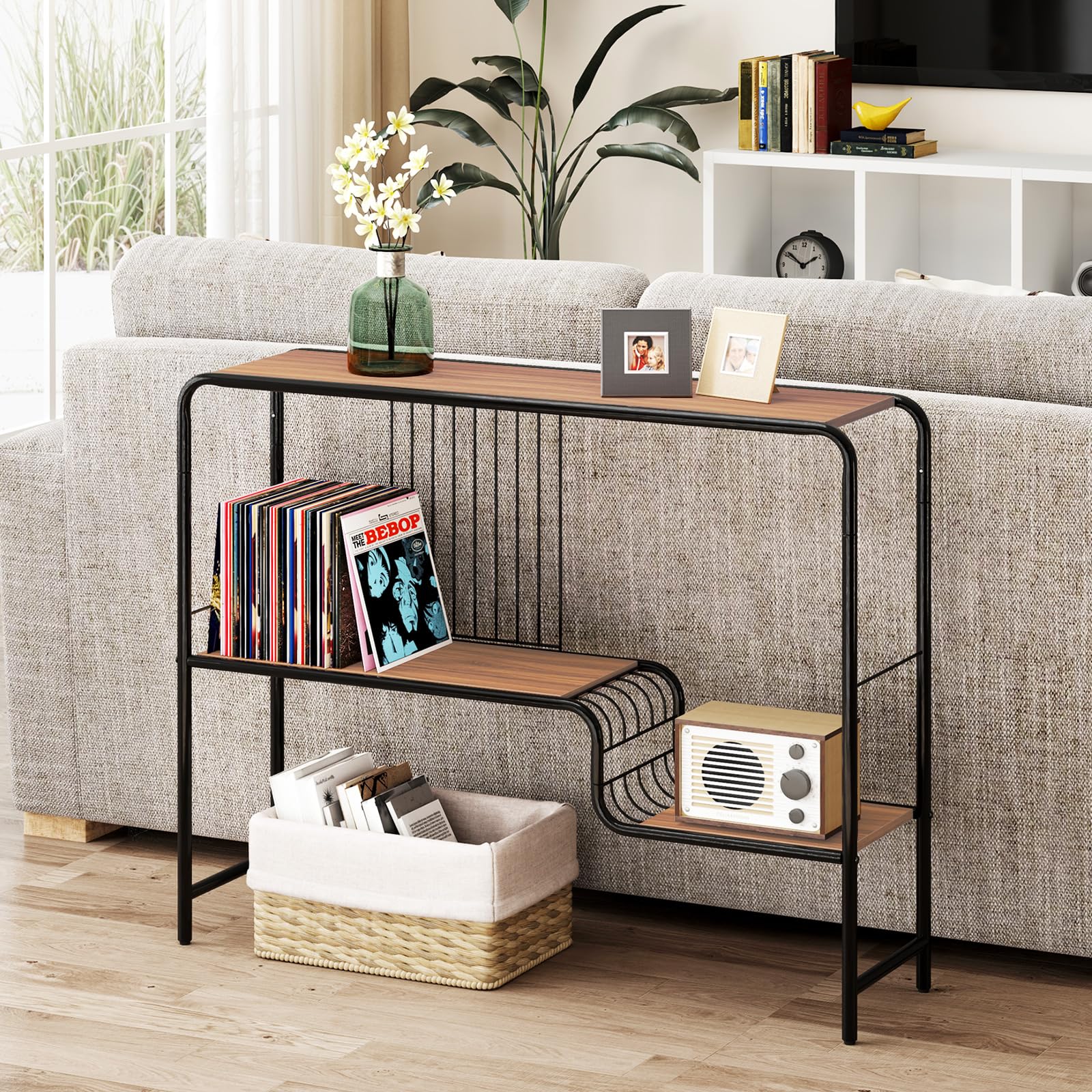 Giantex 2-Tier Console Table, 35.5" Narrow Entryway Table w/Irregular Storage Shelves & Metal Frame