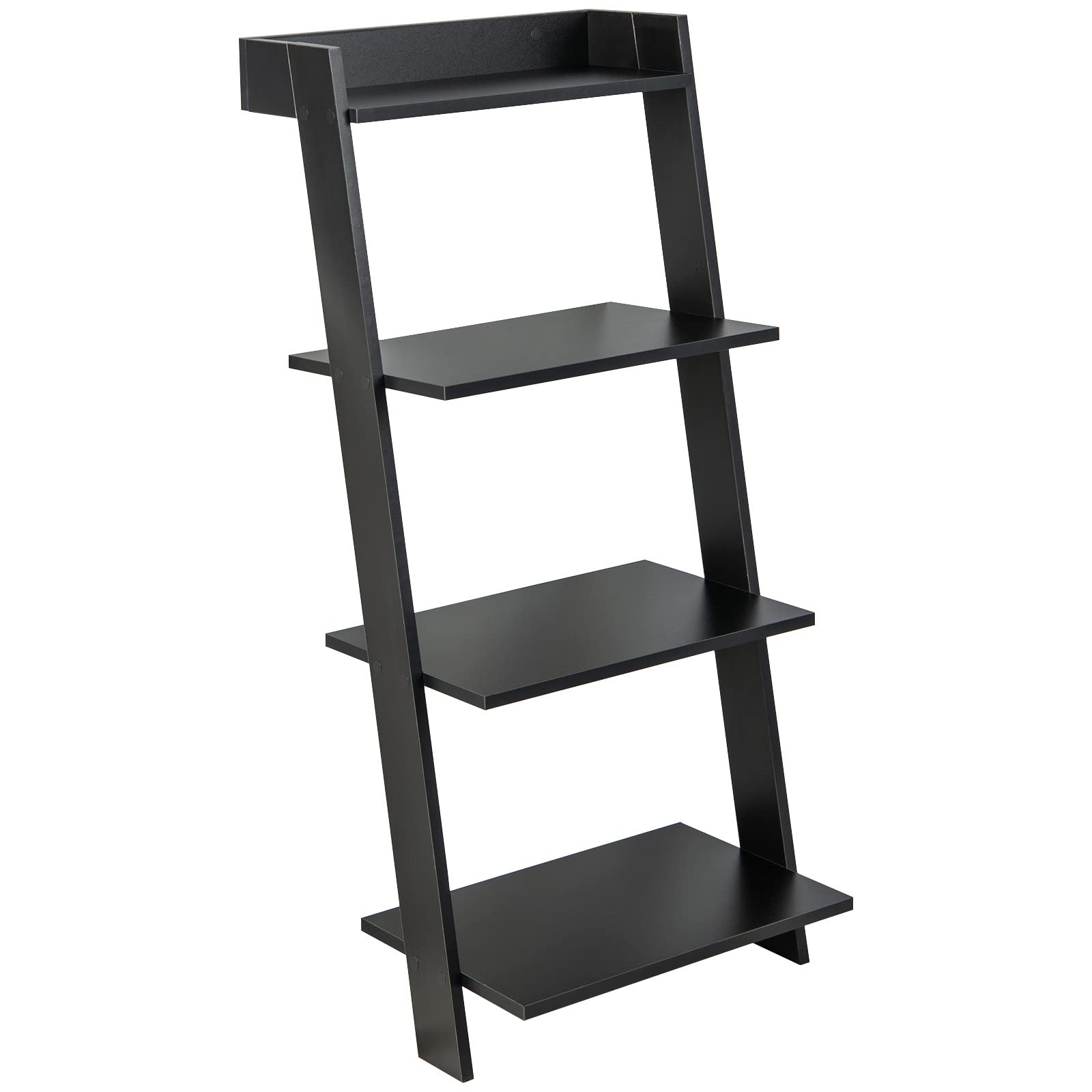 Giantex 4-Tier Wooden Ladder Shelf - Wall Leaning Storage Shelves with Anti-toppling Device