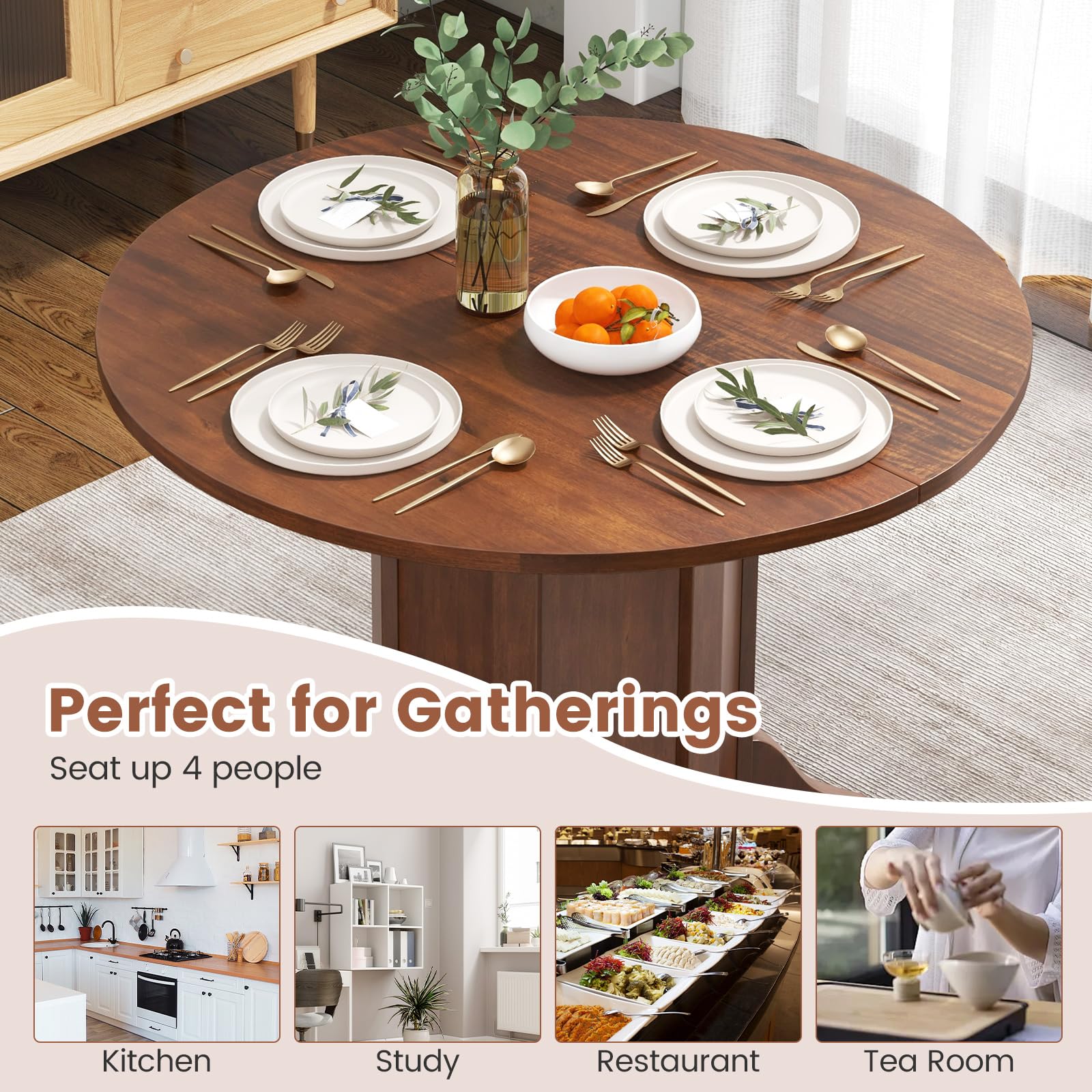 Giantex 42” Round Dining Table, Modern Kitchen Table with Pedestal Base, Solid Wood Frame