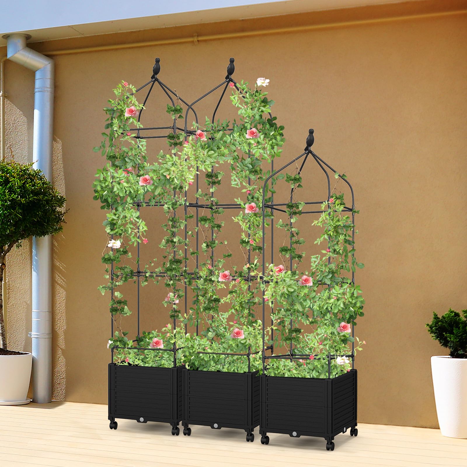 Giantex Raised Garden Bed with Tomato Cages, Obelisk & Bird Top