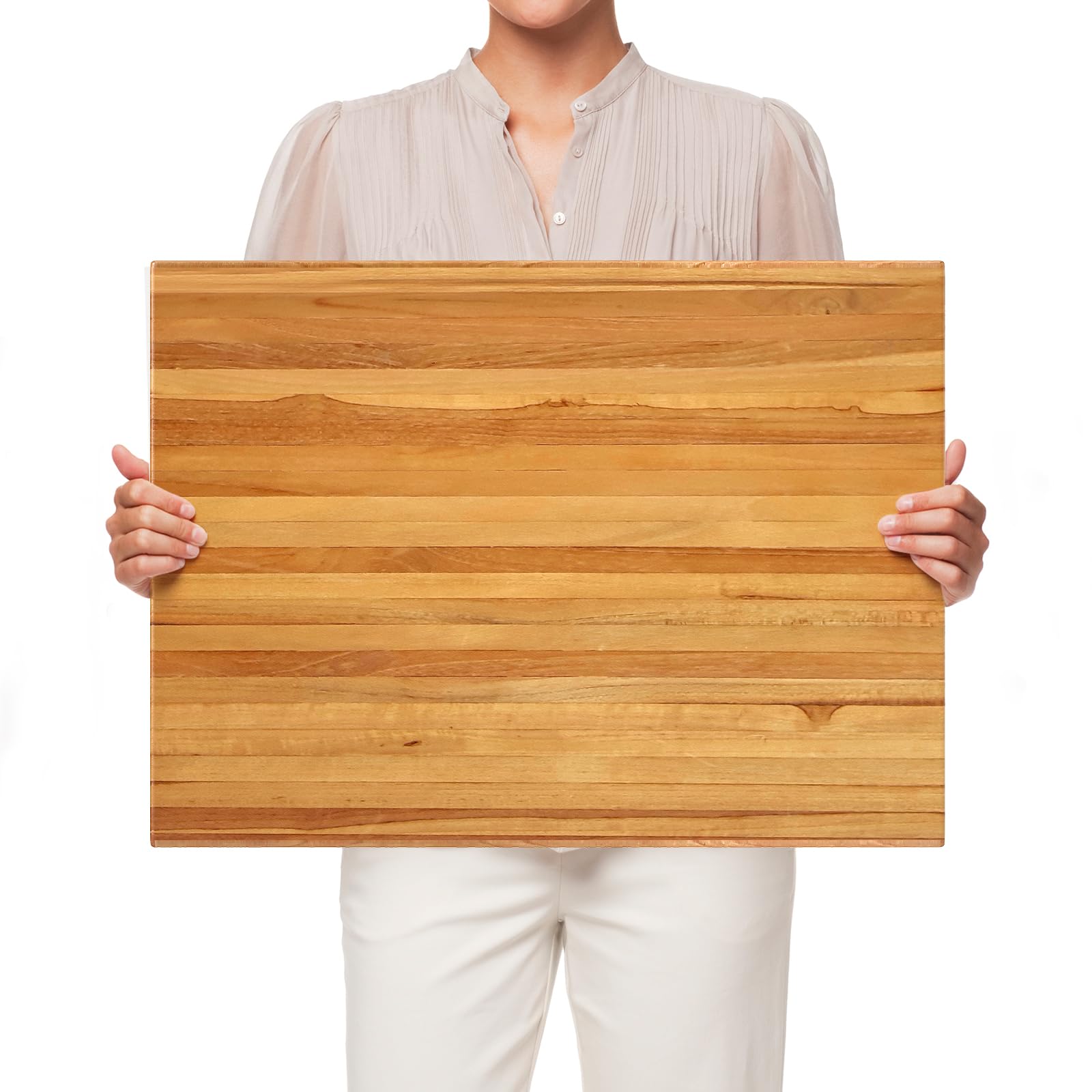 Giantex Teak Wood Cutting Board, Extra Large 24" Reversible Cutting Board with Side Handle