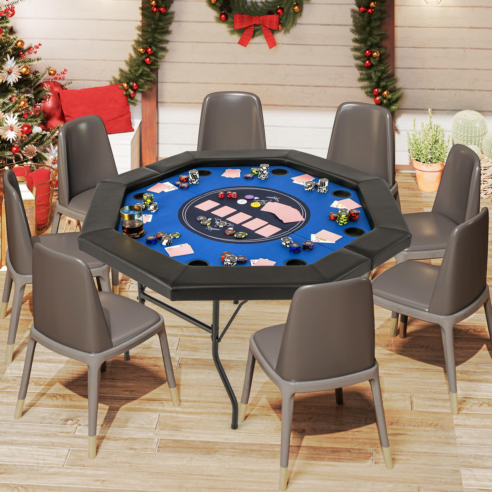 Giantex 8 Player Poker Table Foldable, 72" Portable Folding Texas Holdem Poker Tables w/Padded Rails