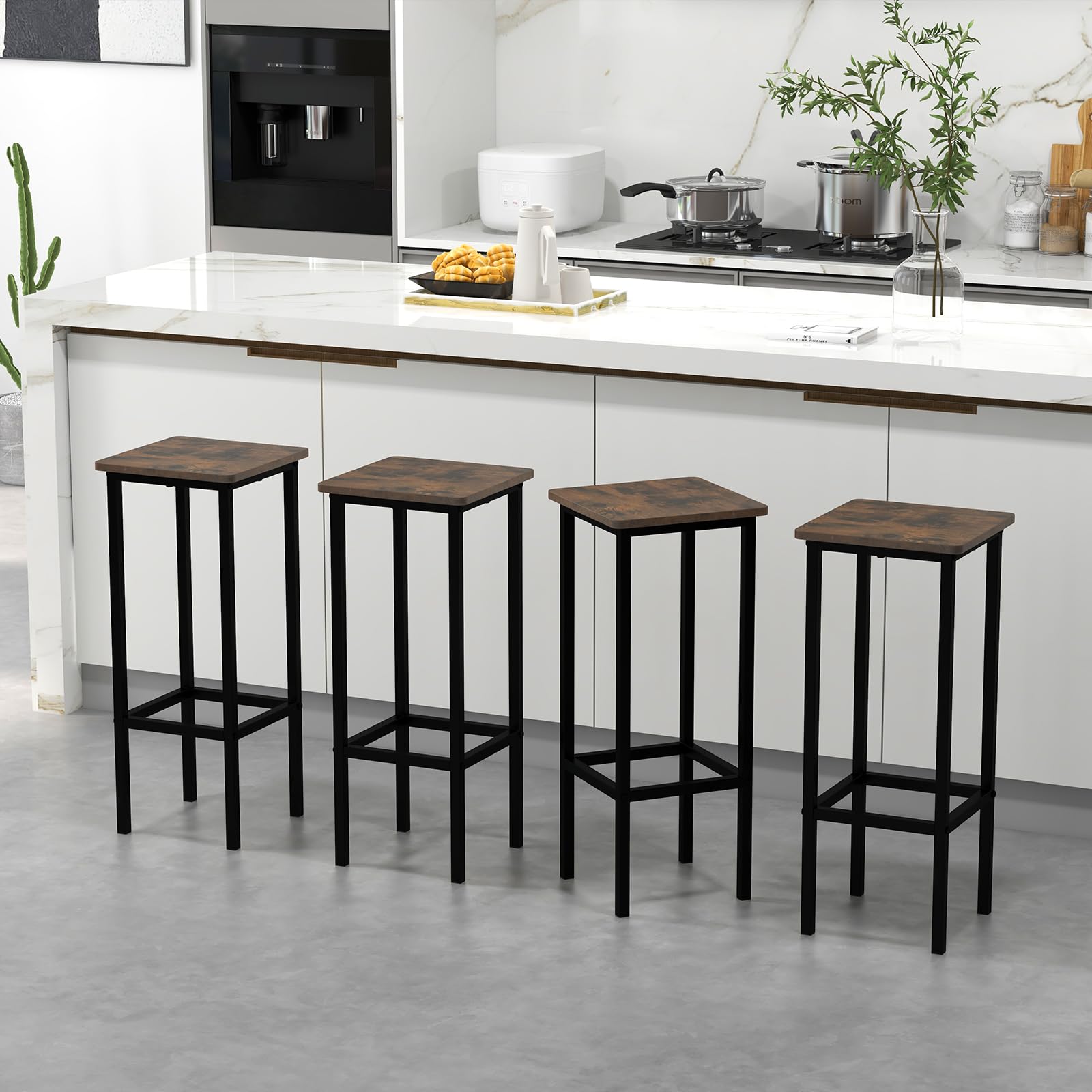 Giantex Industrial Bar Stools Set of 4, 28" Backless Counter Height Bar Stools, Kitchen Island Stools with Footrest