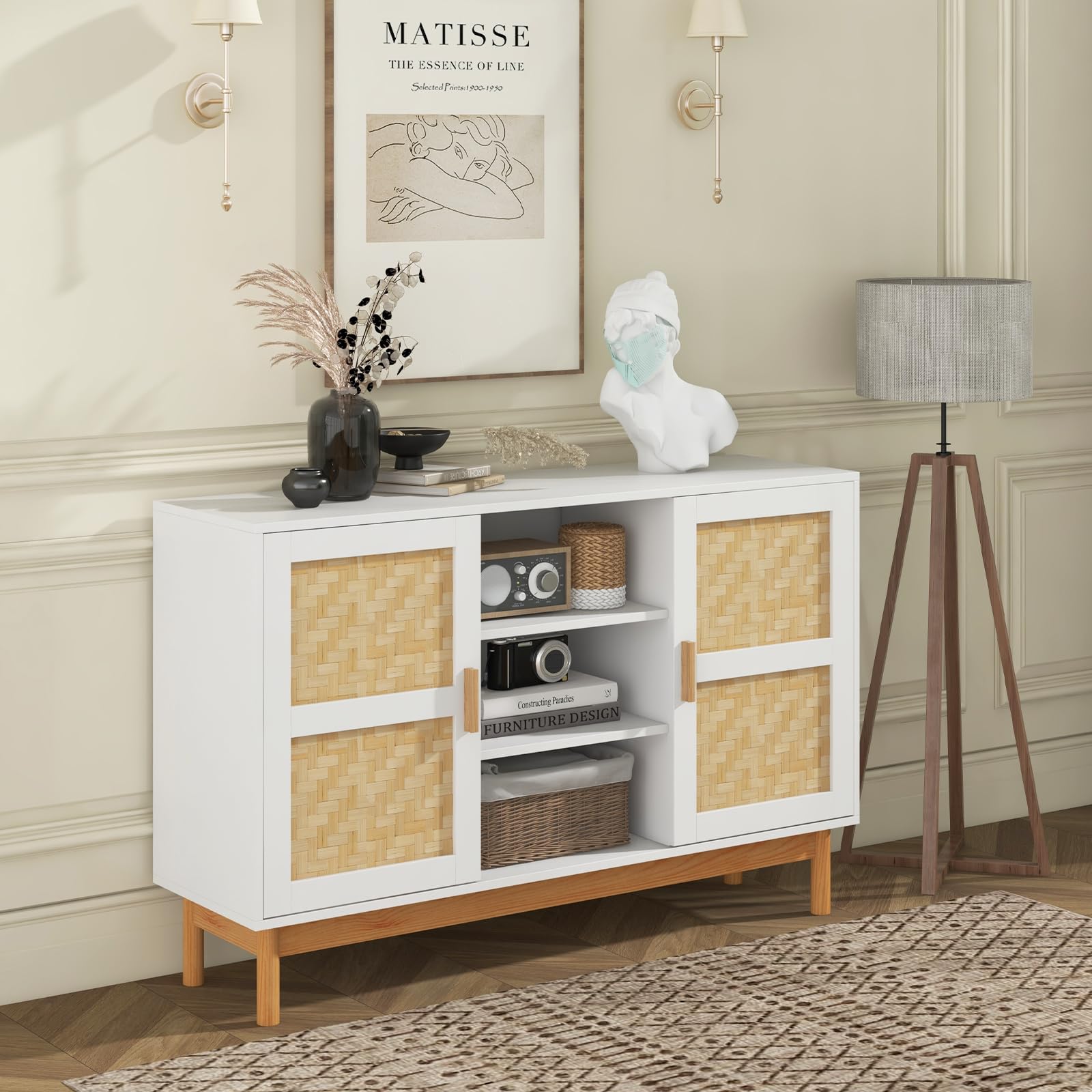 Giantex Buffet Sideboard, Kitchen Storage Cabinet with 3 Open Shelves & 2 Side Cabinets