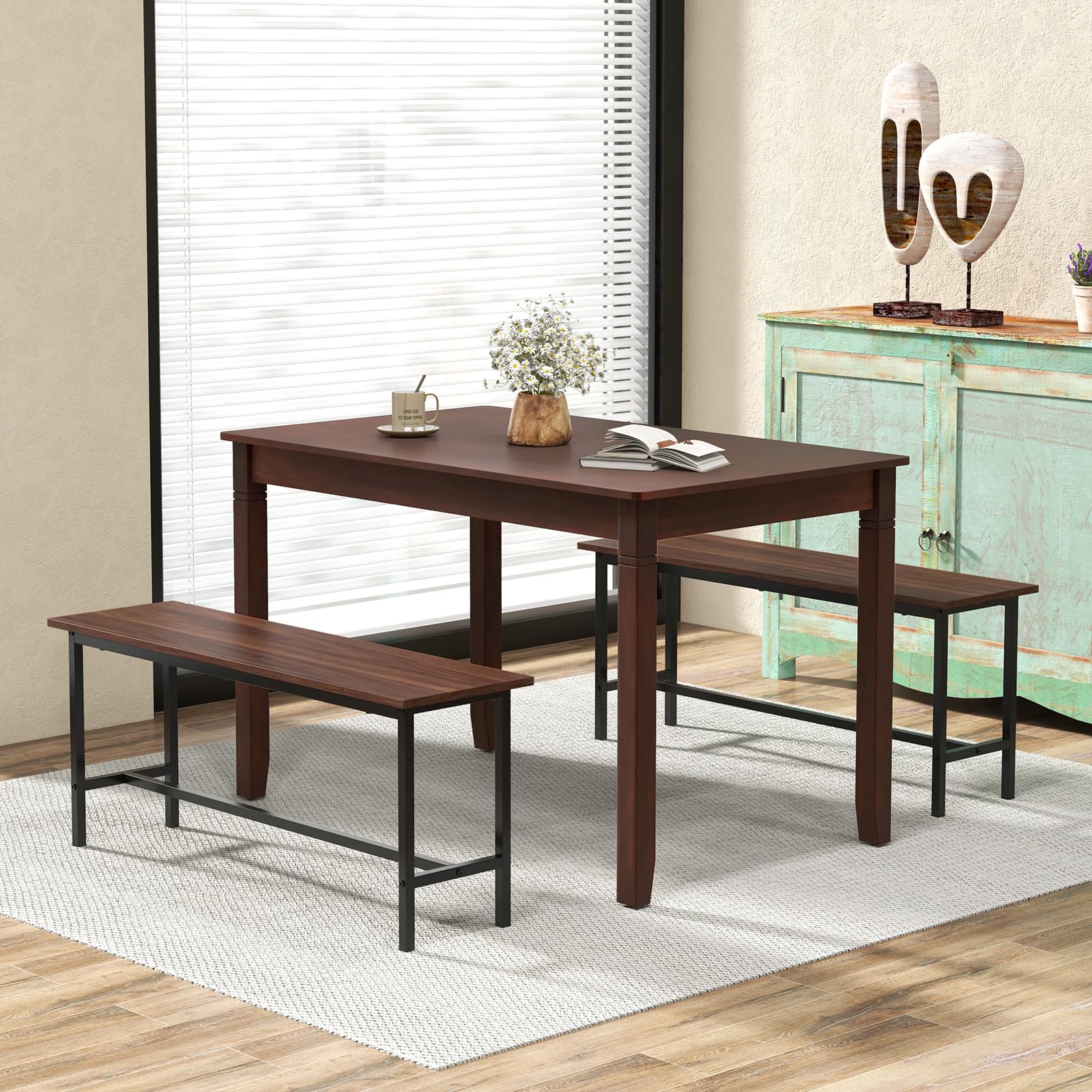 Giantex Dining Table for 4 People, 48” x 29” Kitchen Table with Wood Legs, Rectangular Dinner Table for Small Space