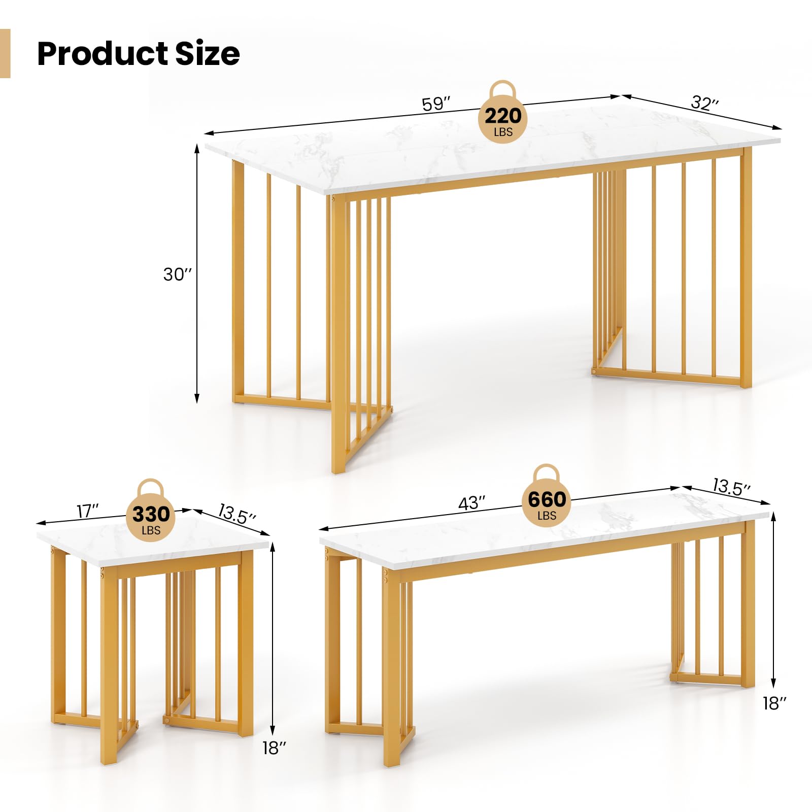 Giantex 4-Piece Dining Table Set for 4, Kitchen Table Chairs Set with Bench & 2 Stools