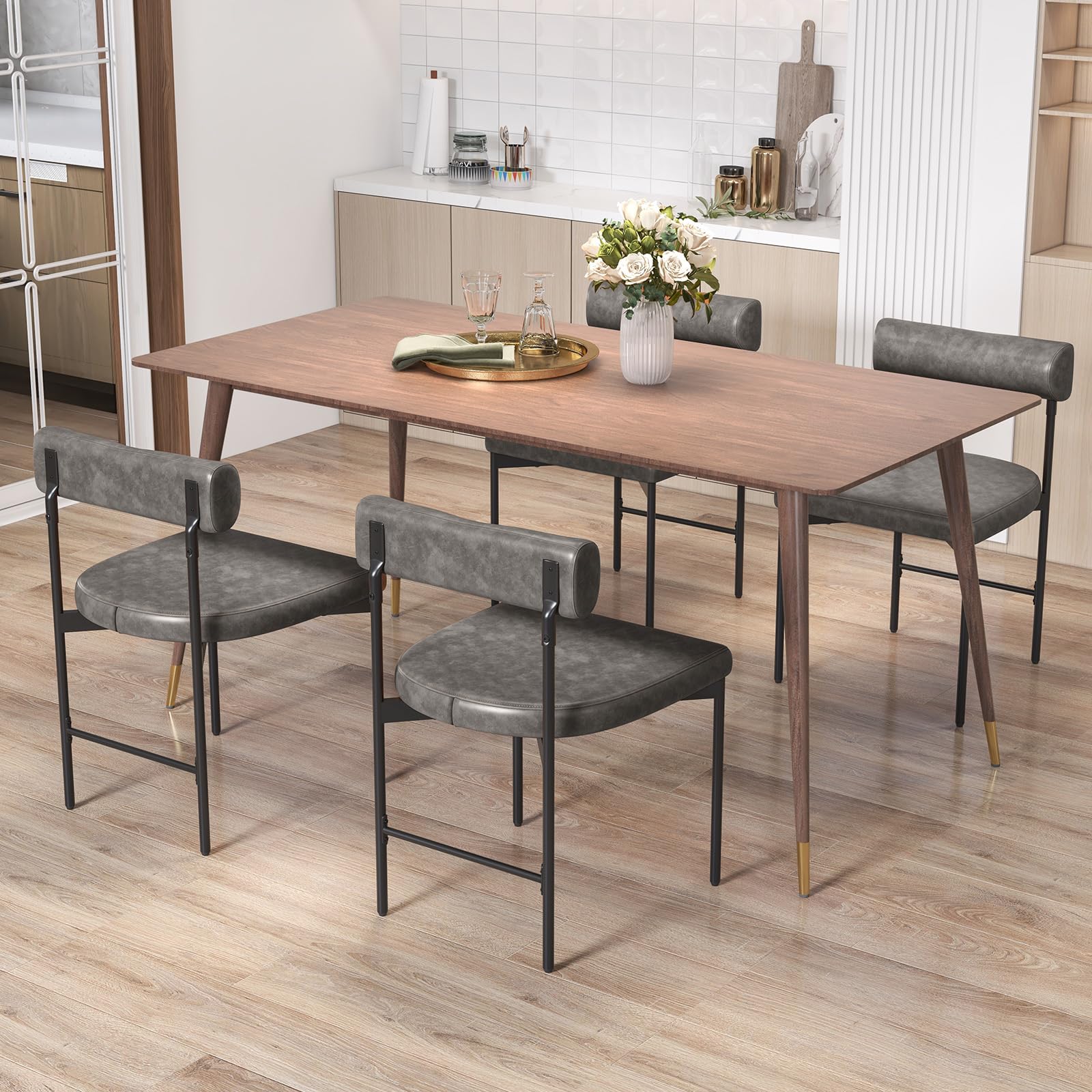 Giantex Dining Chairs, Faux Leather Upholstered Kitchen Side Chair with Padded Backrest and Cushion, Metal Legs