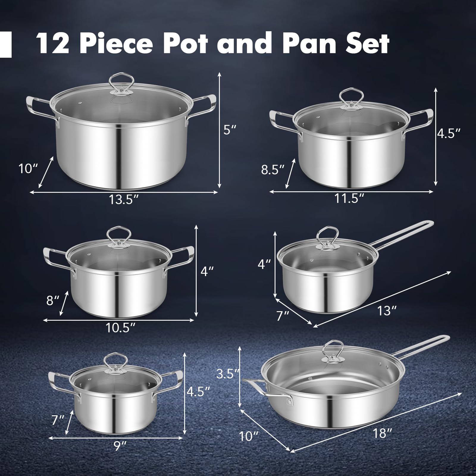 Giantex 12-Pcs Pots and Pans Set Non Stick, Non-toxic Kitchen Set w/Tempered Glass Lids & Stay-Cool Handles