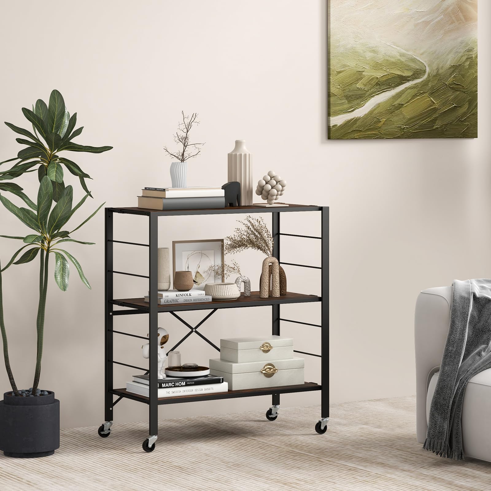 Giantex Folding Bookshelf with Wheels