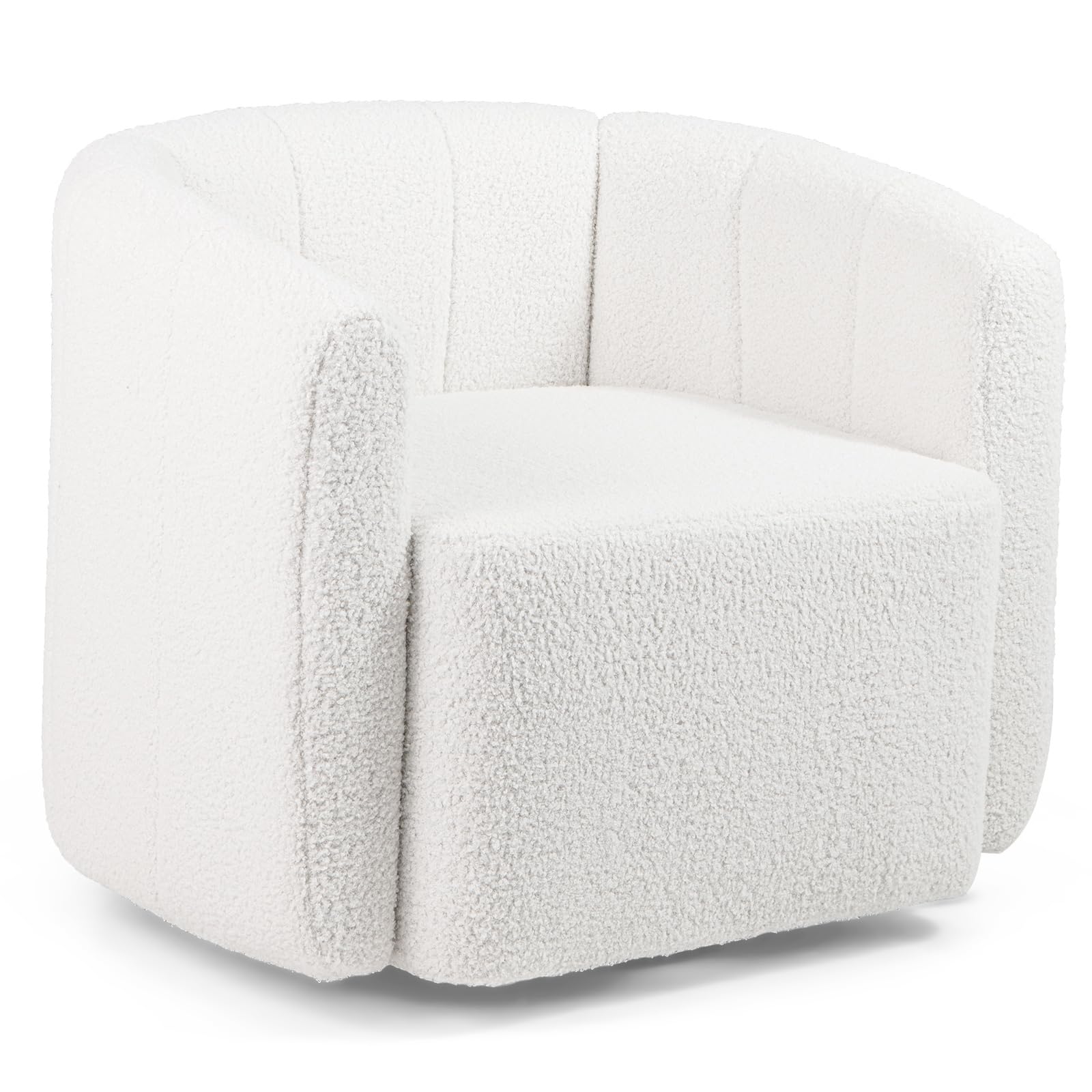 Giantex 360° Swivel Accent Chair - Sherpa Upholstered Boucle Barrel Club Chair with Padded Armrests