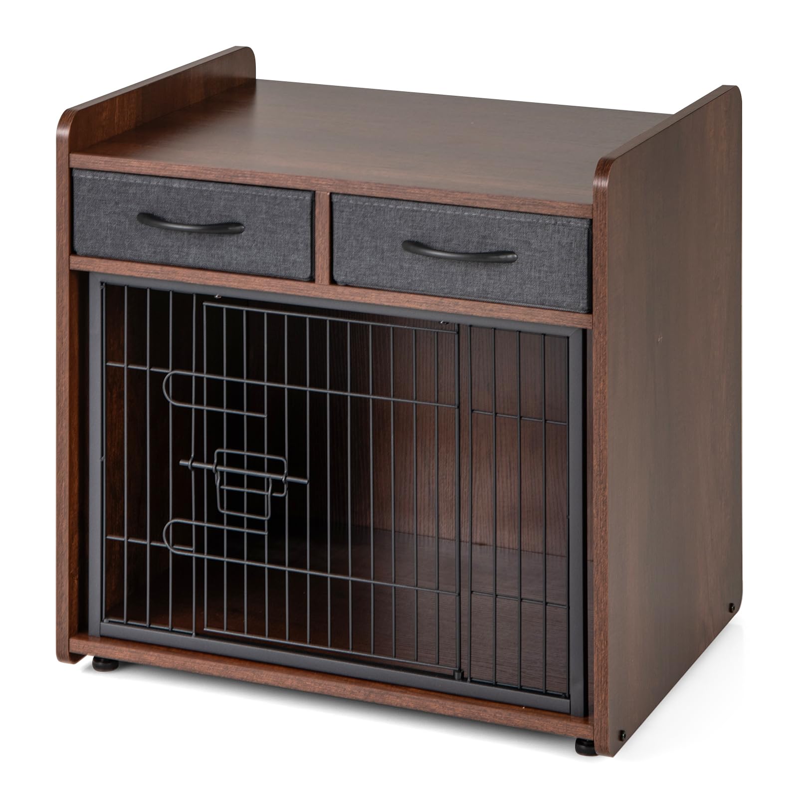 Giantex Dog Crate Furniture - Wooden Dog Cage End Table with 2 Storage Drawers