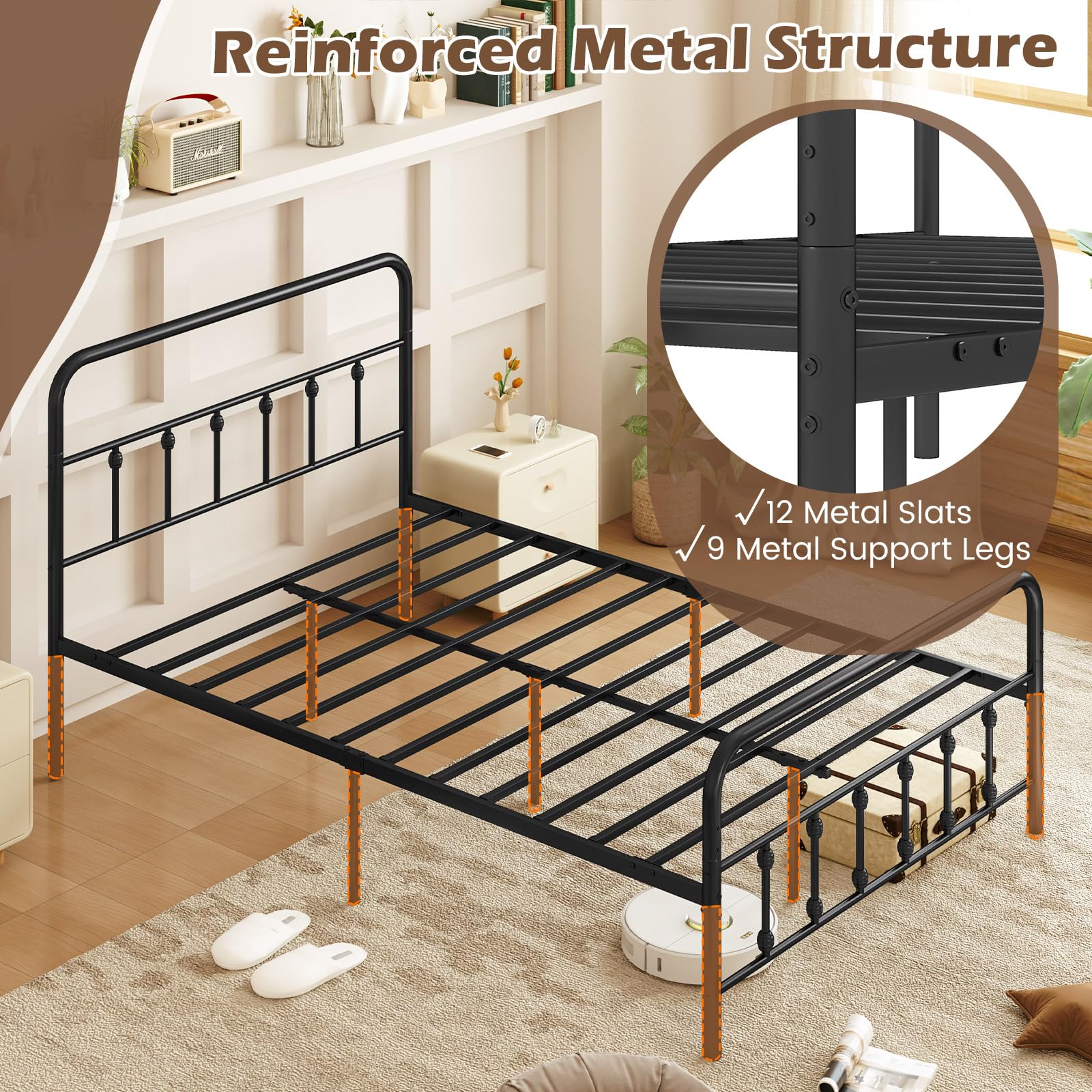 Giantex Metal Platform Bed Frame, Victorian Style Platform Bed with Headboard & Footboard