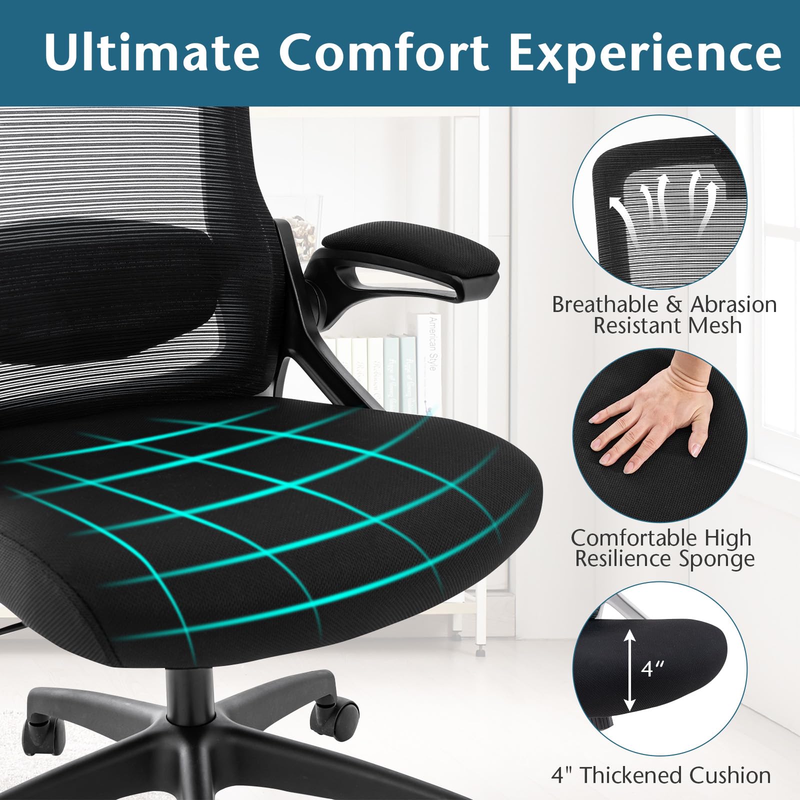 Giantex Ergonomic Mesh Office Chair, High Back Desk Chair with Adjustable Headrest, Lumbar Support