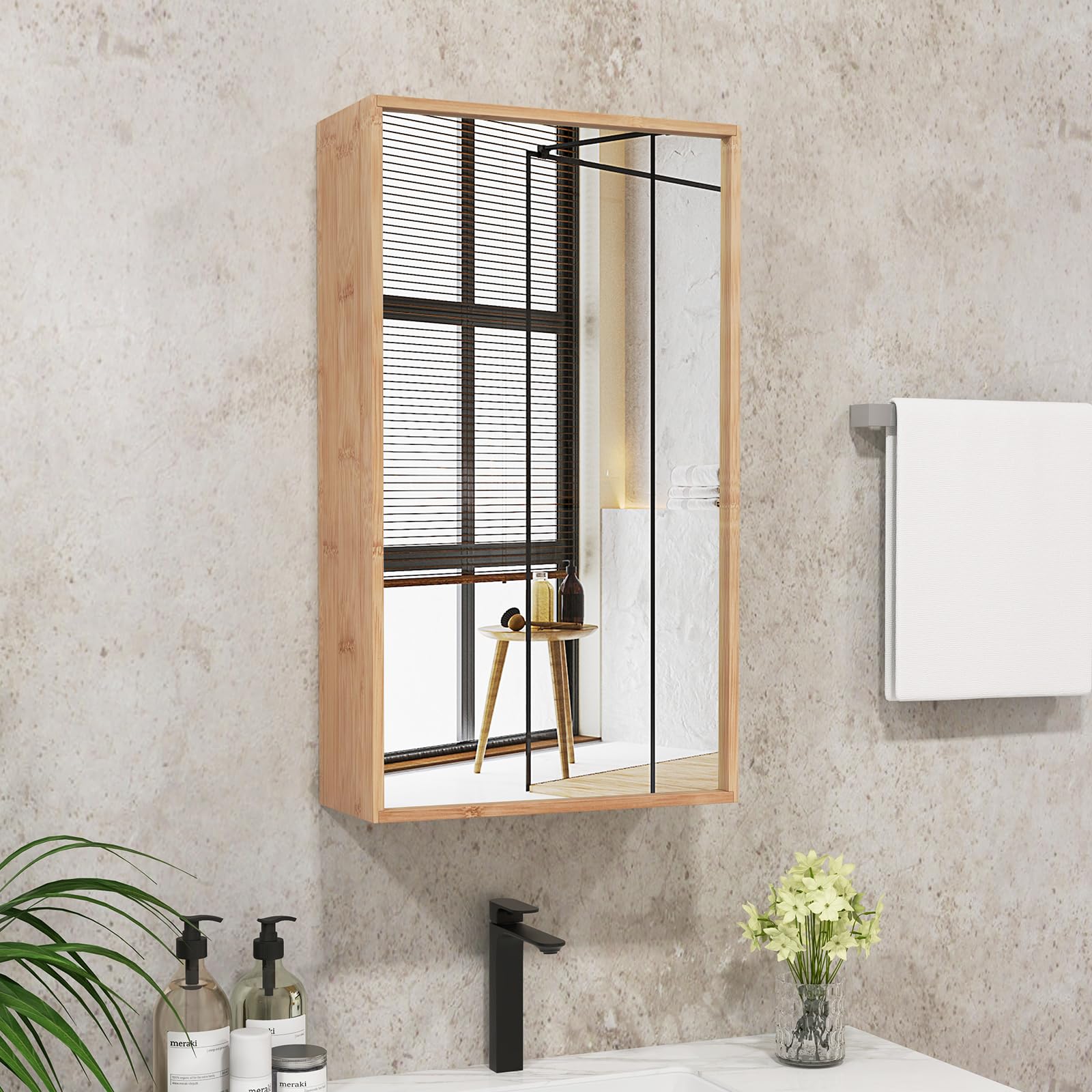 Giantex Medicine Cabinet Mirror, Bathroom Wall Cabinet with Reversible Single Door, 2 Adjustable Shelves