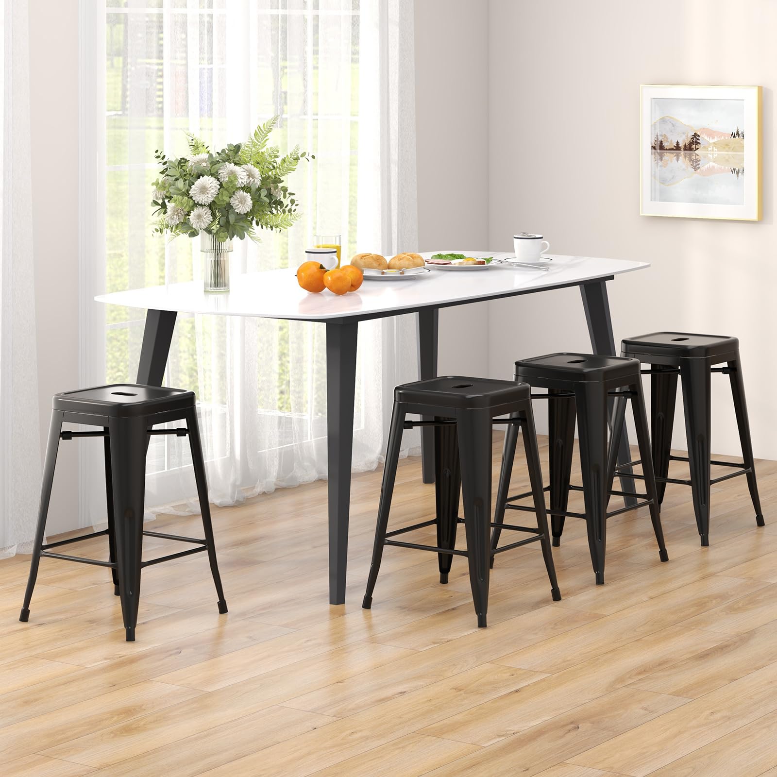 Giantex Metal Backless Bar Stools Set of 4, 24" Industrial Counter Height Bar Stools w/Cut-Out Handle, Footrest