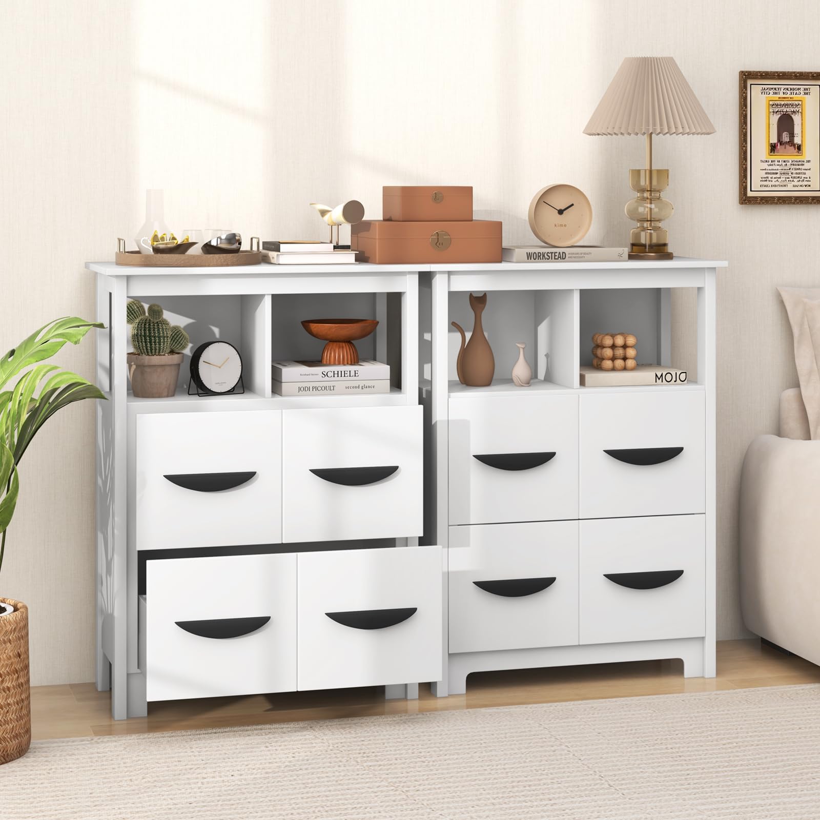 Giantex Storage Cabinet with Large Drawers, Open Storage Compartments, Anti-Tipping Kit, White