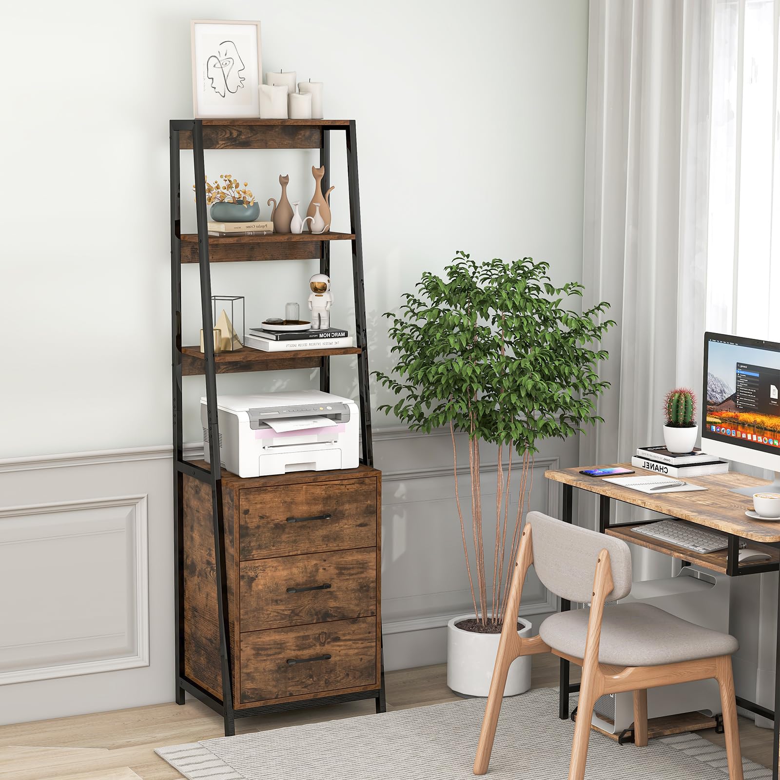 Giantex Ladder Bookshelf with Drawers