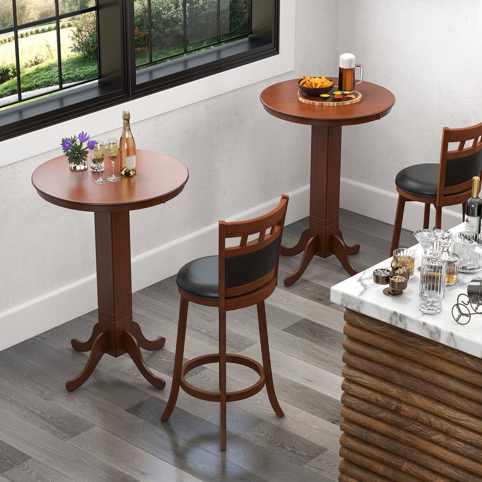 Giantex 3-Piece Bar Table and Chairs Set, Dining Table Set with 2 Swiveling Bar Stools