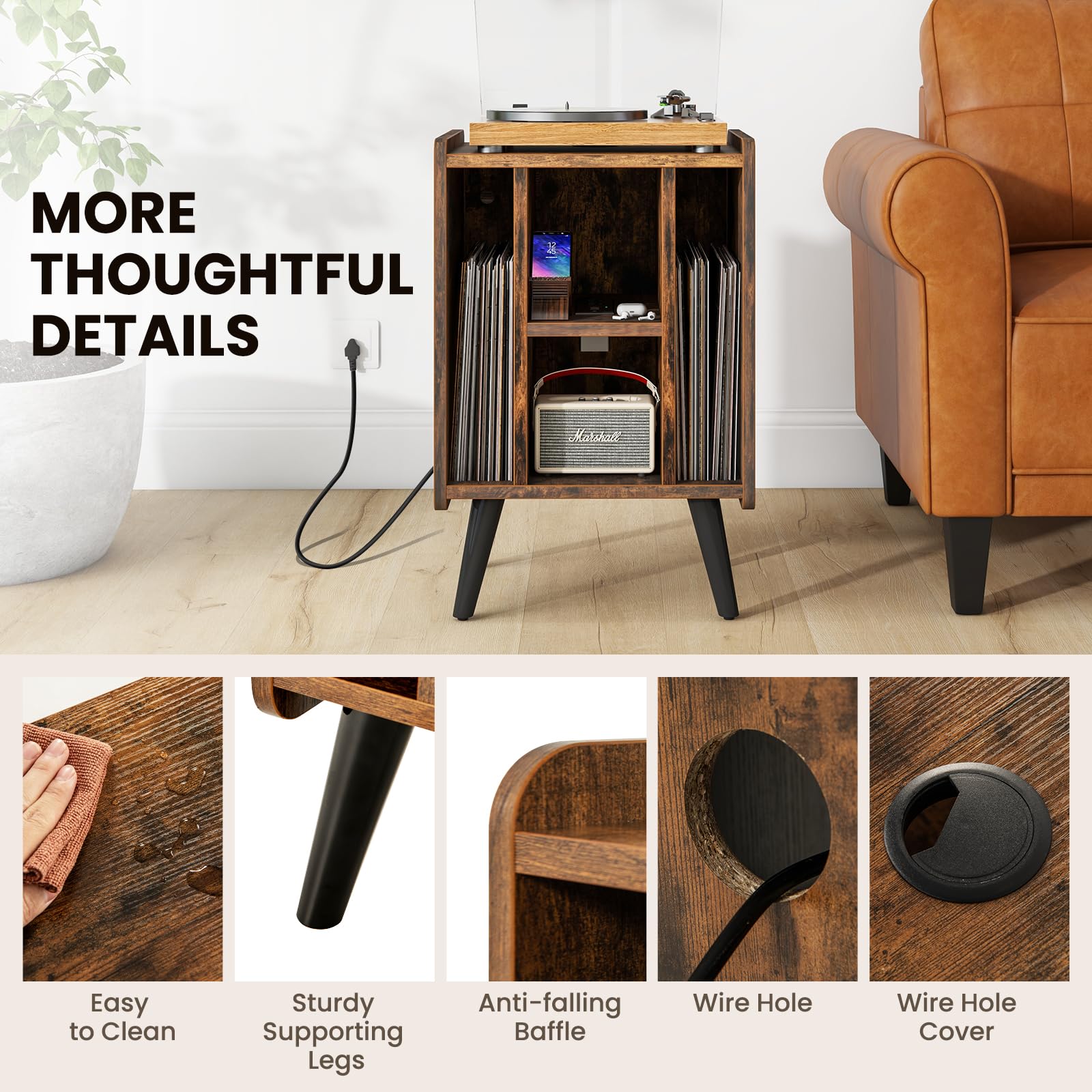 Giantex Record Player Stand, Turntable Stand with Charging Station