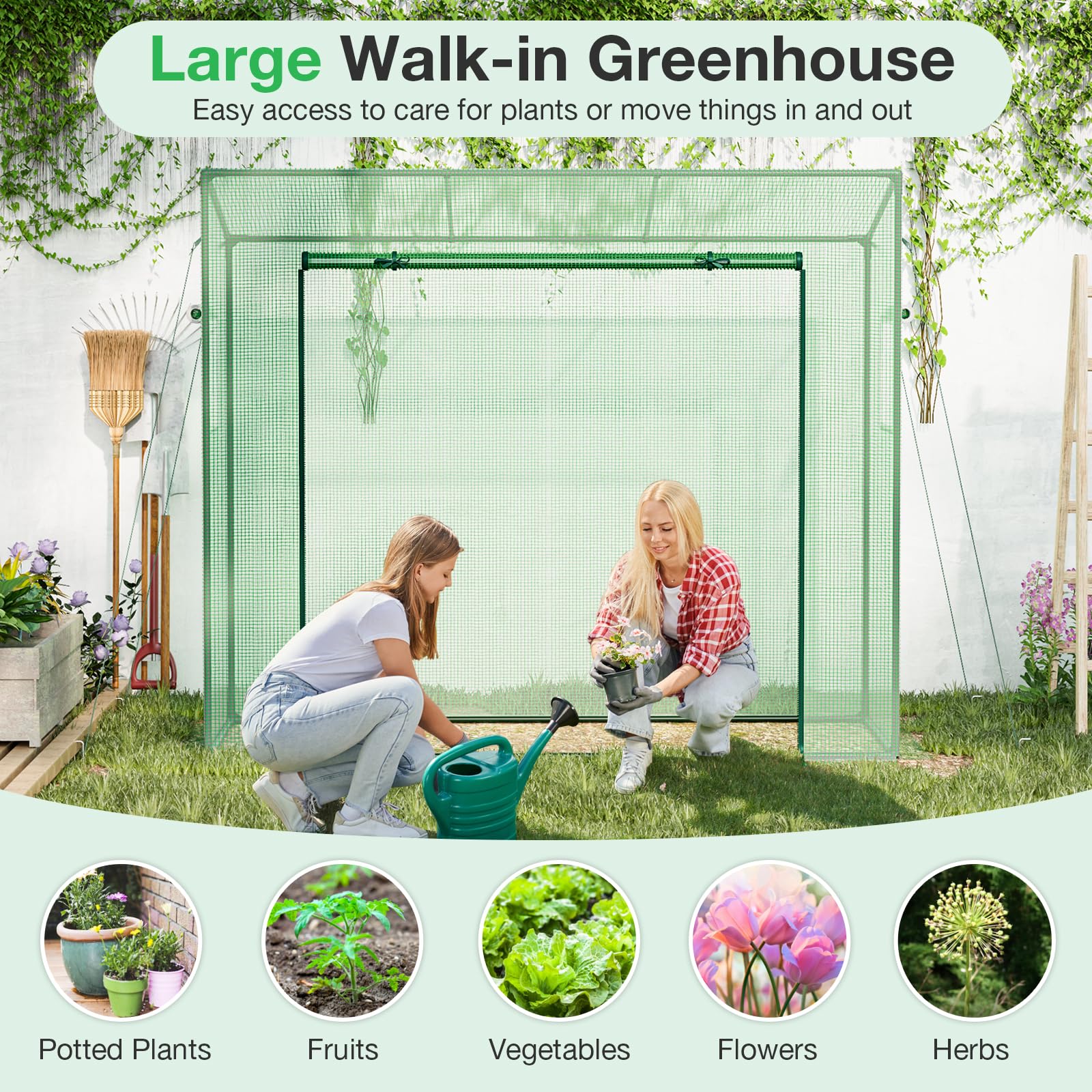 Giantex Walk-in Greenhouse, 4 Ground Stakes & Ropes, Outdoor Portable Mini Greenhouse w/ PE Cover