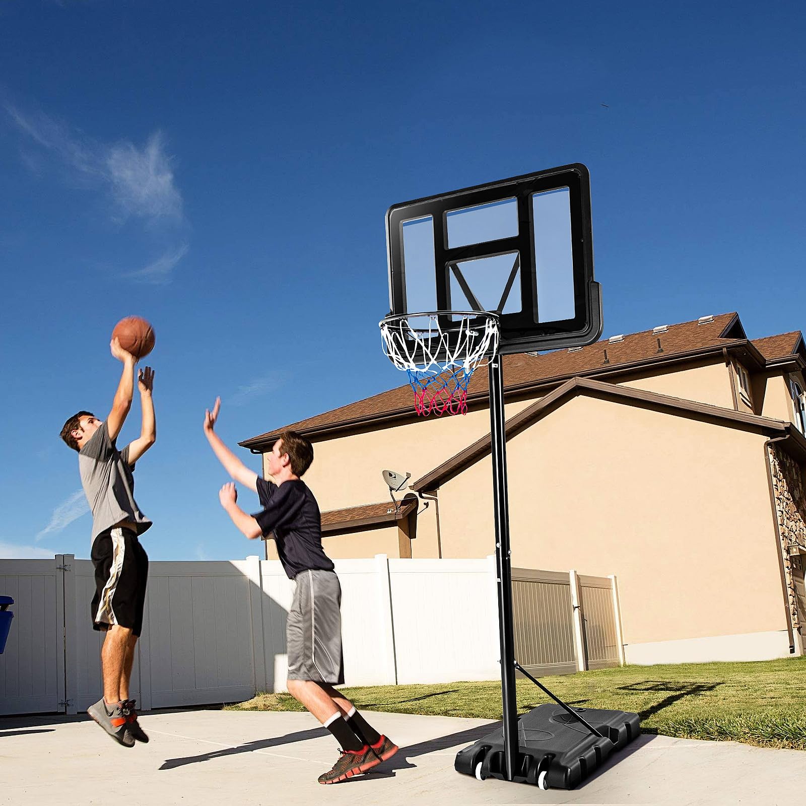 Giantex Portable Basketball Hoop Outdoor, 4.25-10ft Height Adjustable Basketball Goal System w/ 43.5" Shatterproof Backboard