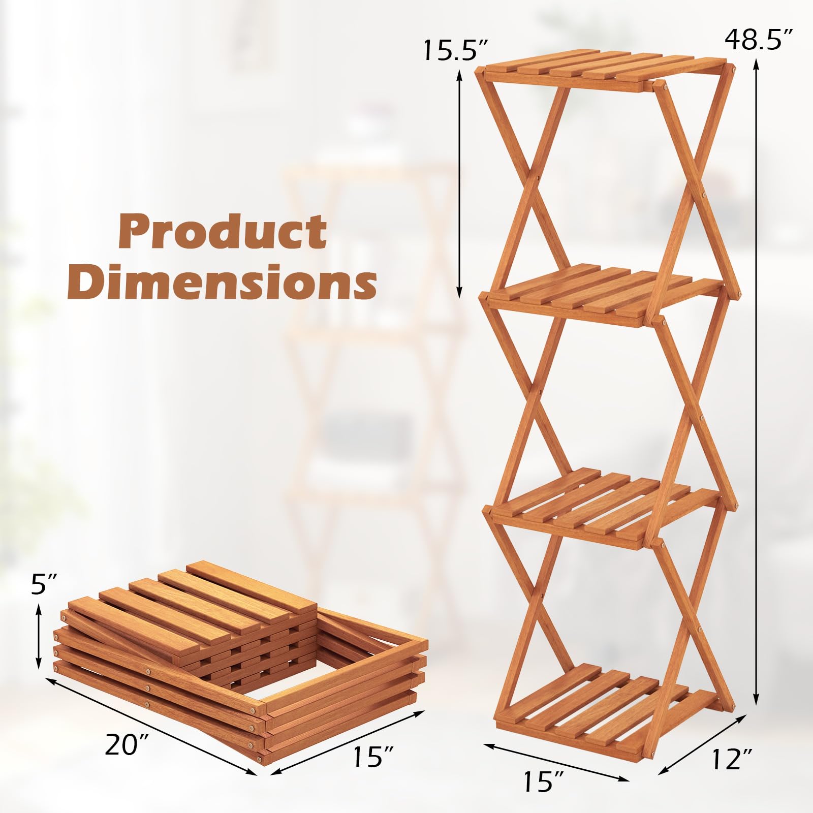 Giantex 4-Tier Foldable Plant Stand, Wooden Folding Display Rack with Sturdy X-shaped Structure