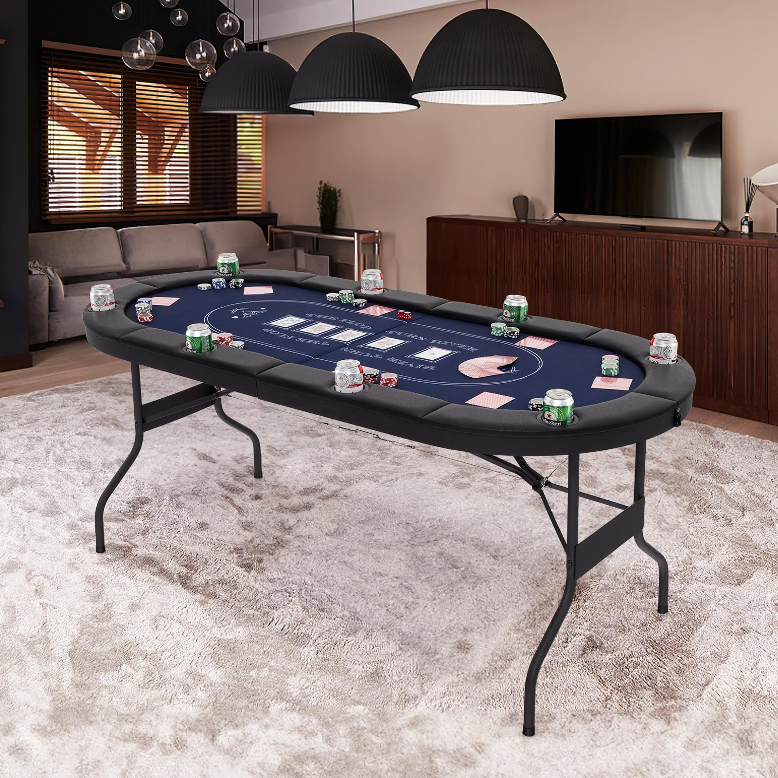 Giantex 8 Player Poker Table Foldable, 72" Portable Folding Texas Holdem Poker Tables w/Padded Rails