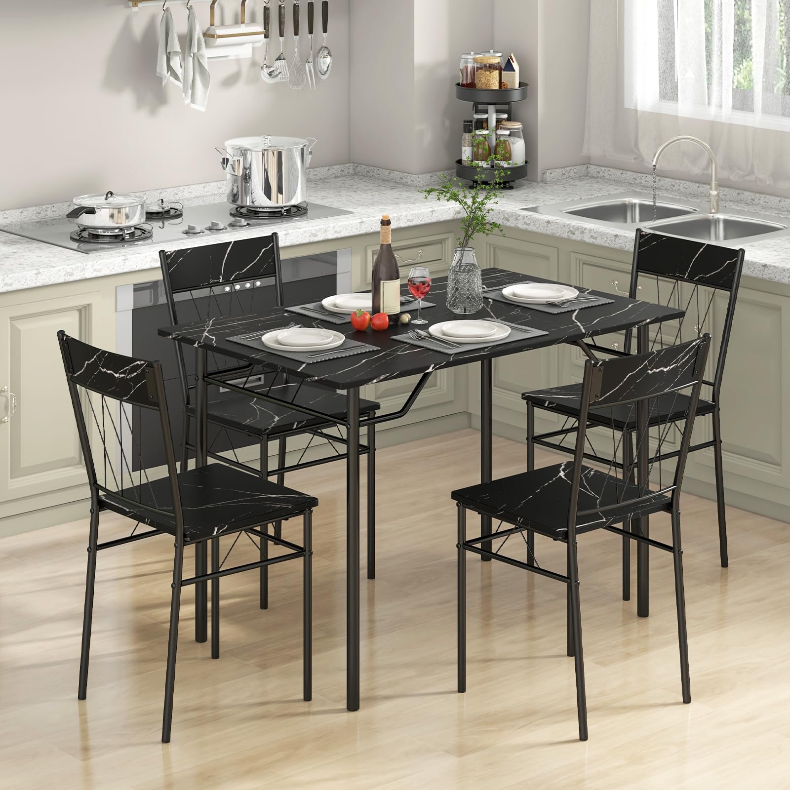 Giantex Dining Table Set for 4, 5-Piece Breakfast Nook with Kitchen Table, 4 Dining Chairs