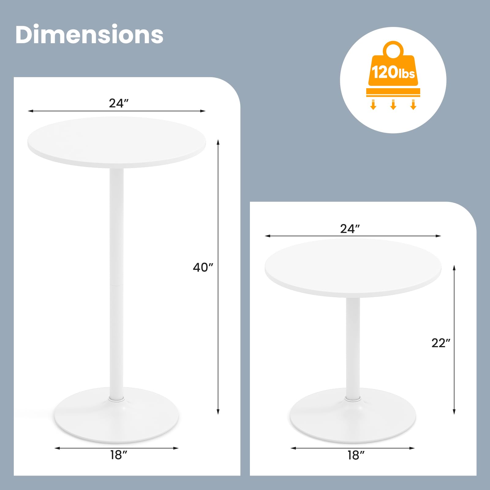 Giantex Two-in-one Bar Table with Detachable Pole, Metal Base, 24" Round Top, 40"/22" Two Convertible Height