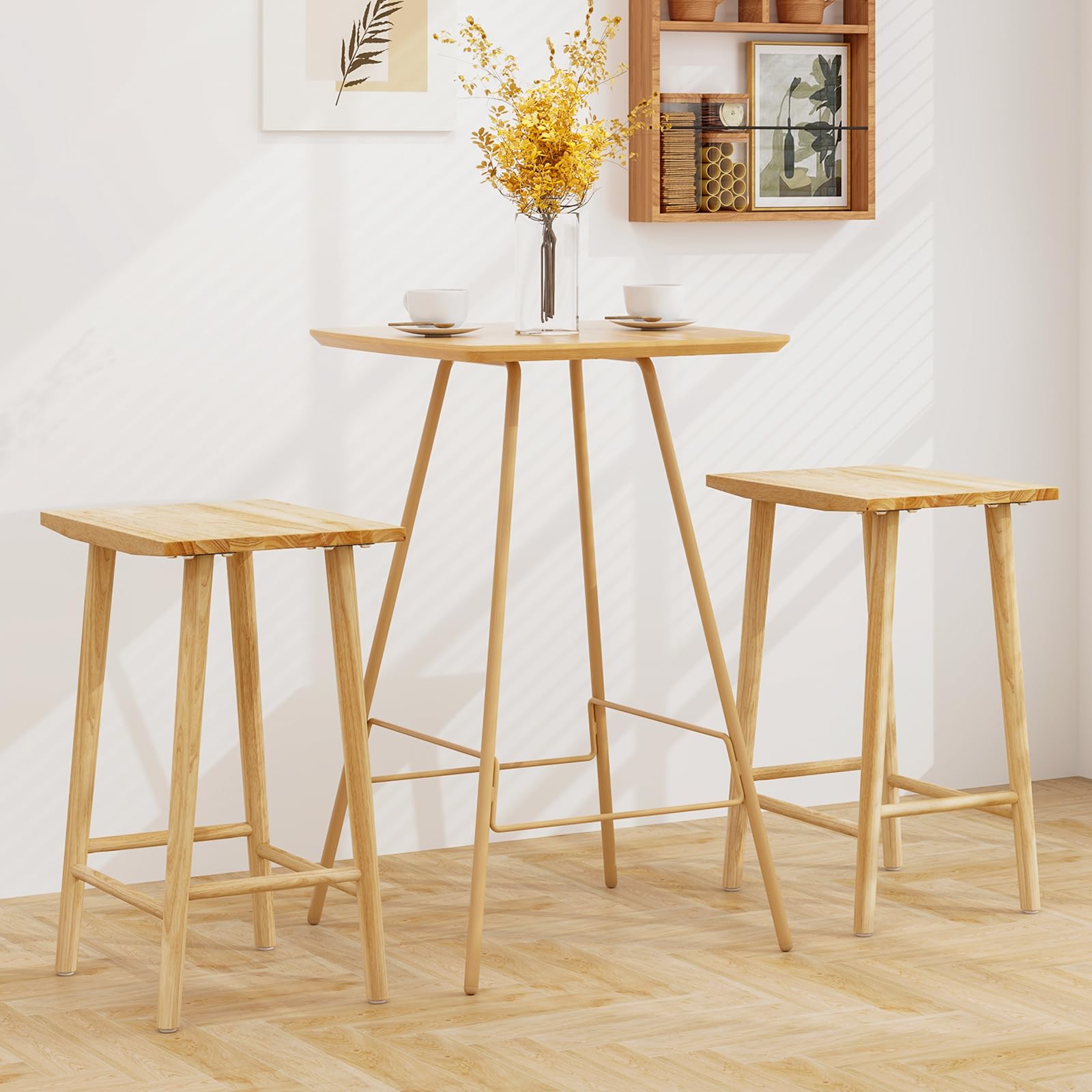 Giantex 25.5" Wooden Bar Stools Set of 2/4, Farmhouse Backless Counter Height Bar Stools with Footrest