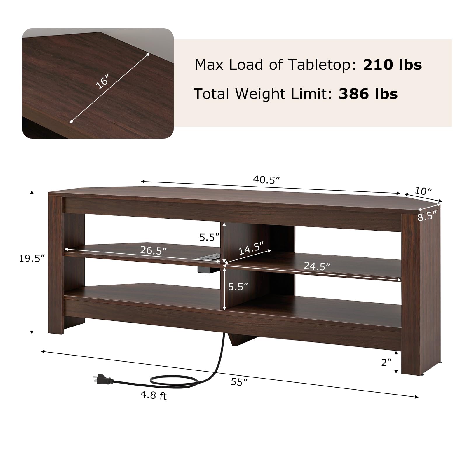 Giantex Corner TV Stand with Power Outlet, 3-Tier Entertainment Center