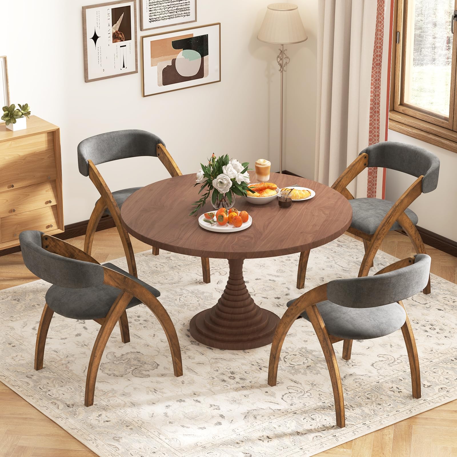 Giantex Wooden Dining Chairs, Upholstered Kitchen Chairs w/Arched Rubber Wood Legs