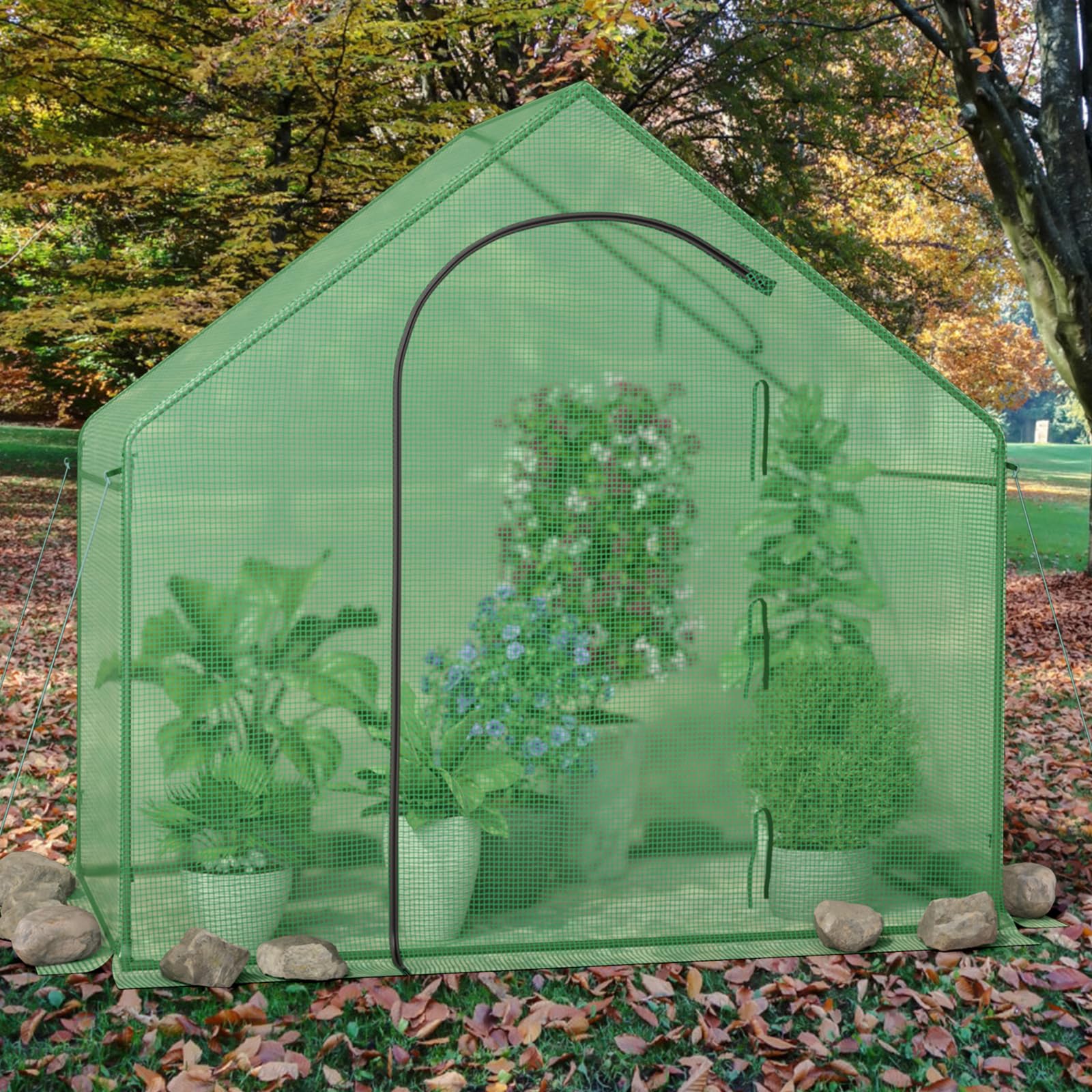 Giantex 6x3x5.5 FT Mini Walk-in Greenhouse, with Roll-up Zippered Door & Window, Overlong PE Cover