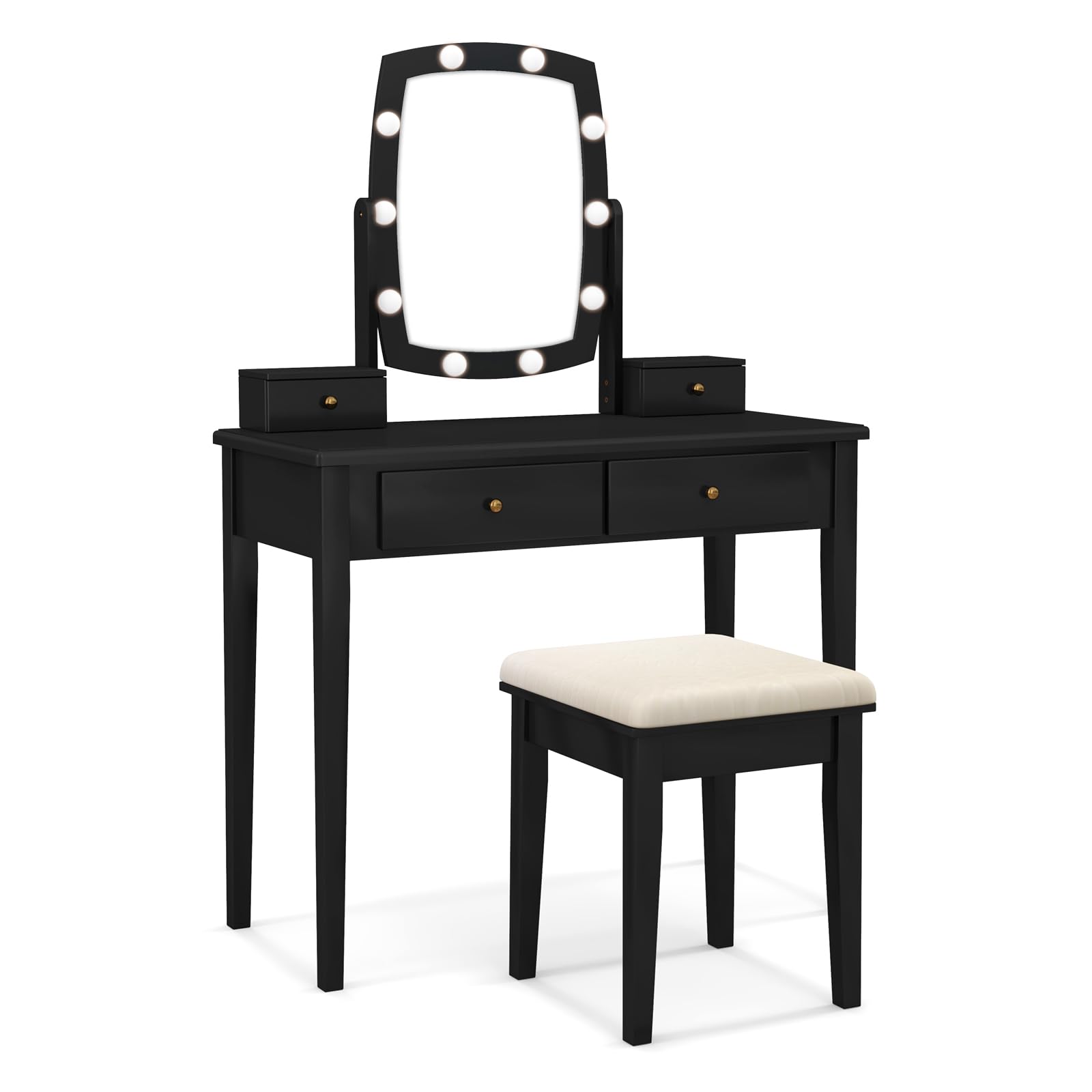 CHARMAID Vanity Desk with Mirror and Lights, Makeup Vanity Table with Swivel Mirror, Girls Bedroom Makeup Dressing Table with Stool