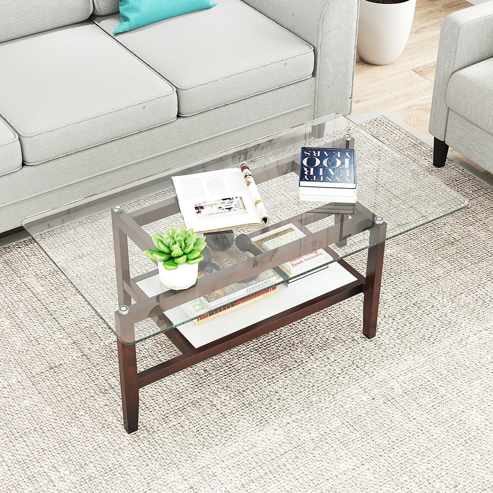 Giantex 42 Inch Glass Coffee Table