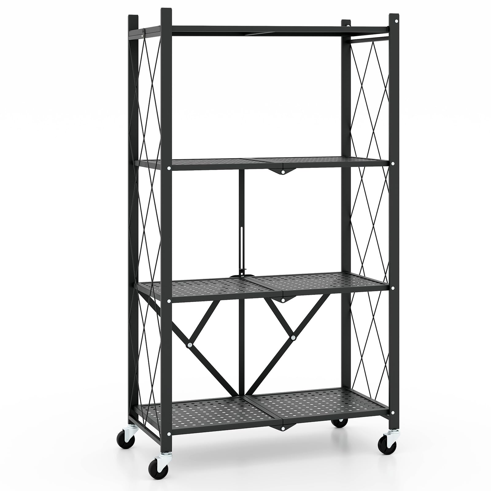 Giantex 4-Tier Foldable Storage Shelf, Collapsible Shelving Unit Display with Lockable Wheels