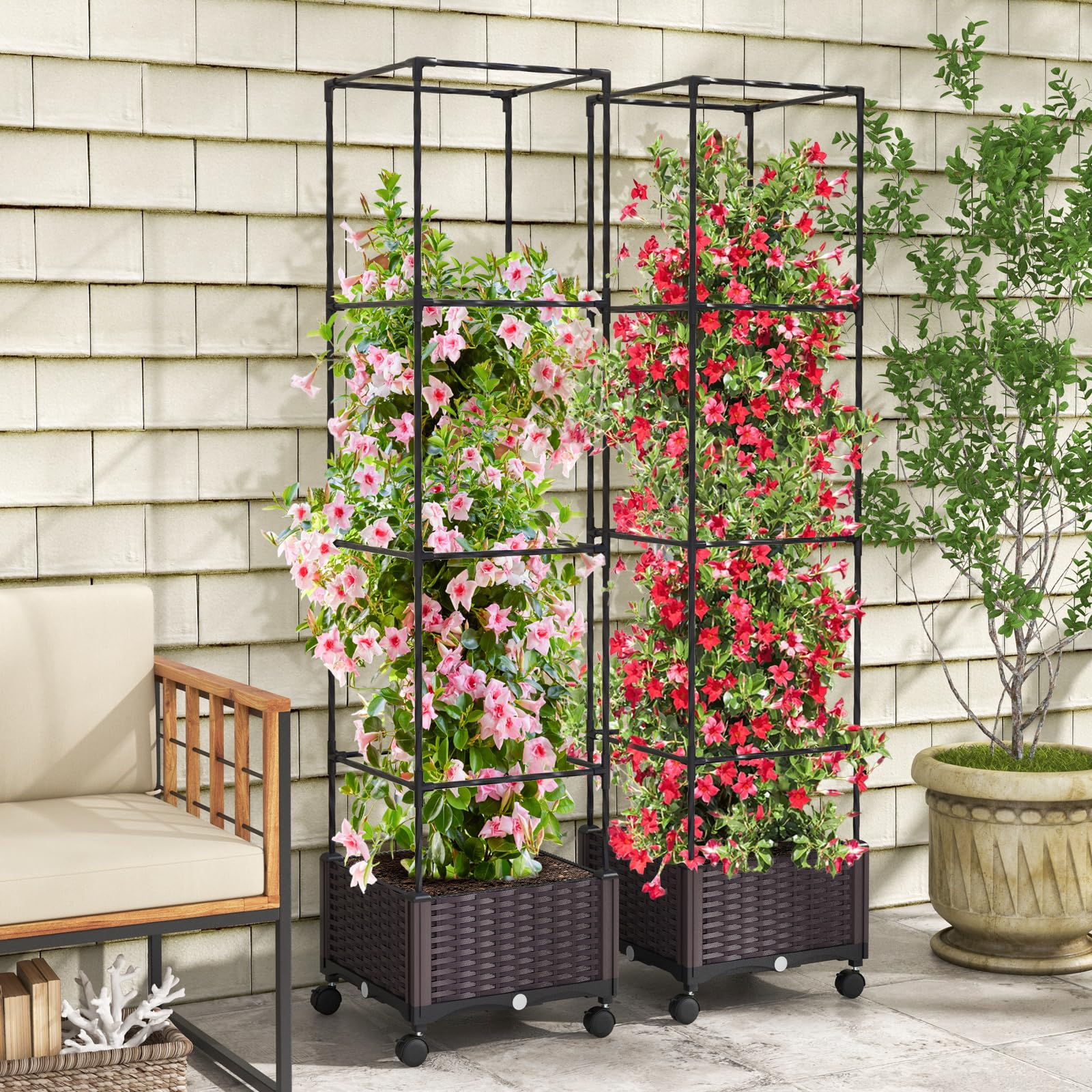 Giantex Raised Garden Bed with Tomato Cages, 67” Adjustable Height