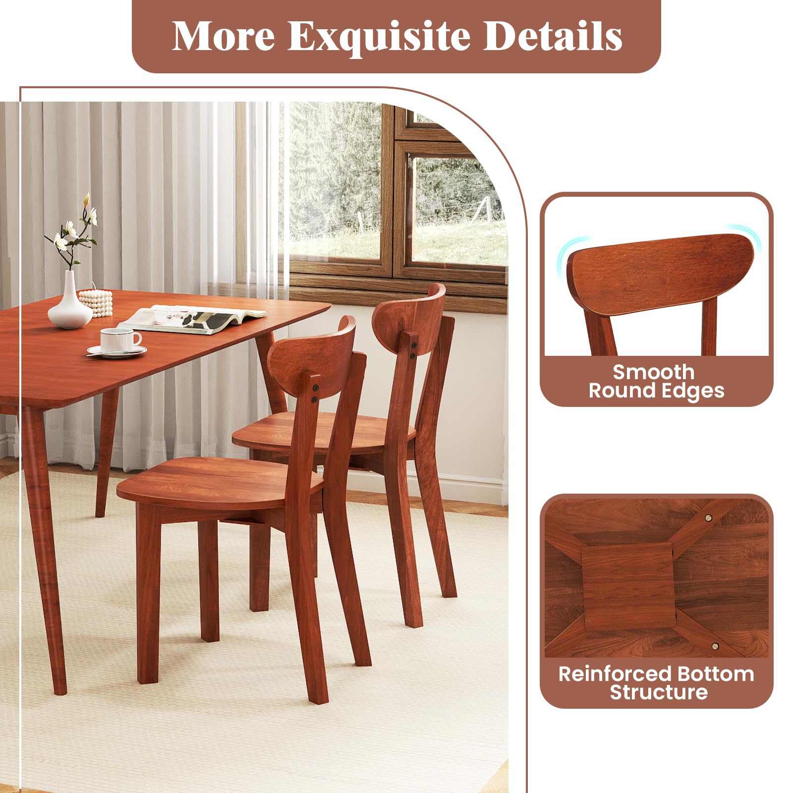 Giantex Wooden Dining Chairs, Kitchen Chairs w/Curved Backrest & Solid Rubber Wood Frame