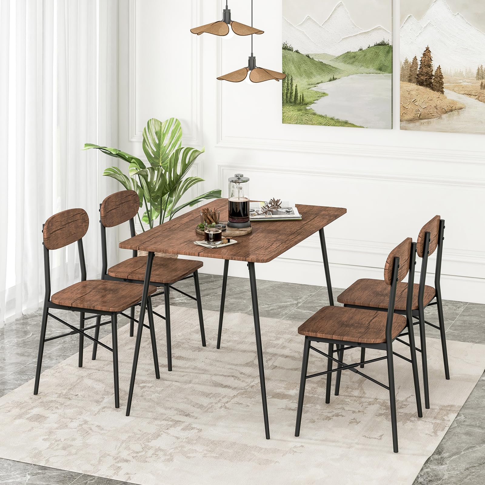 Giantex Dining Table Set for 4, Mid-Century Kitchen Furniture Set w/Kitchen Table, 4 Dining Chairs