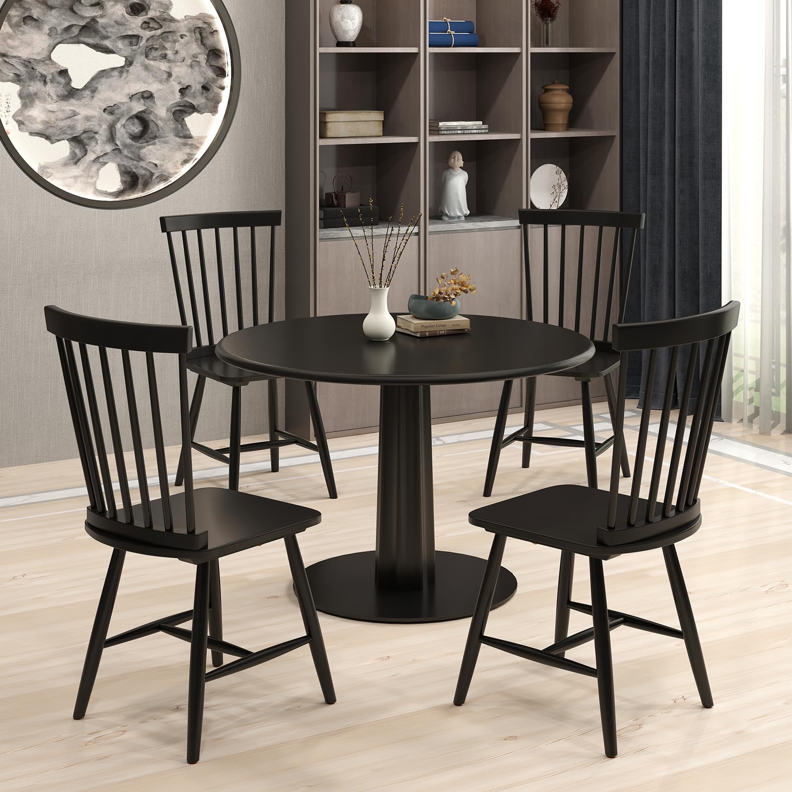 Giantex Windsor Dining Chairs Set of 2/4 Black, w/Wide Seat & Spindle Back, Max Load 400 Lbs