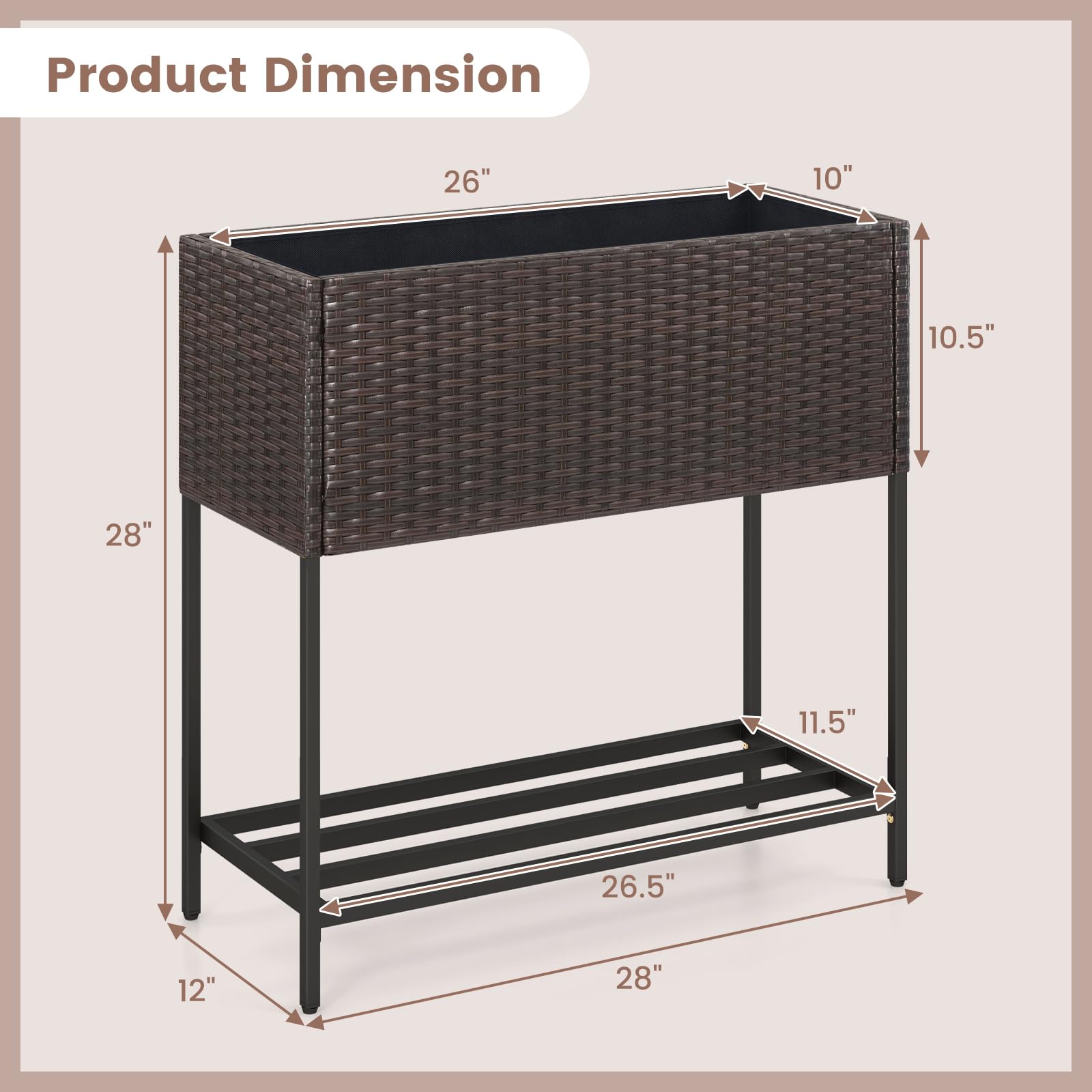 Giantex Raised Garden Bed with Legs, Rattan Elevated Planter Box w/Storage Shelf