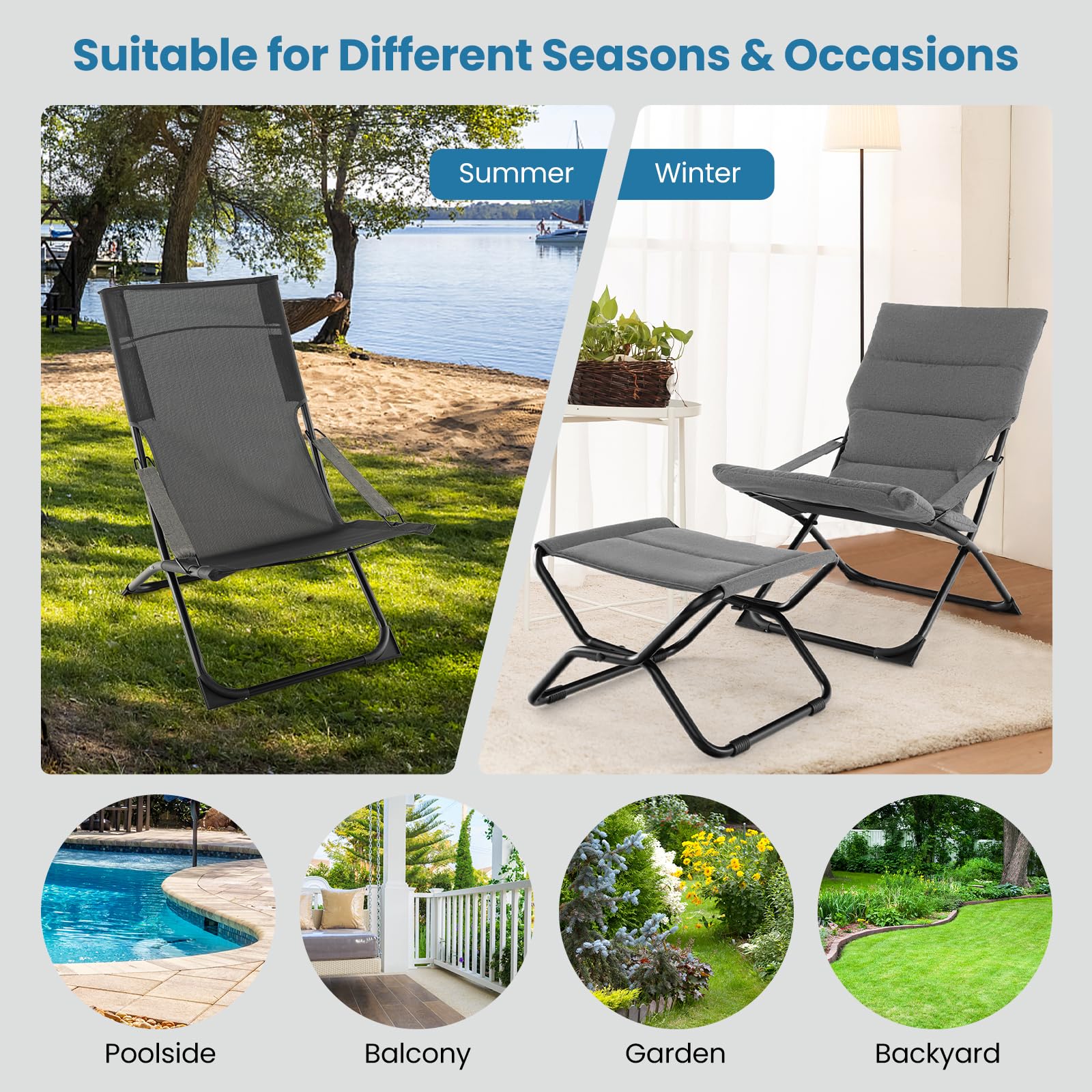 Giantex Patio Folding Chairs with Footrest, Outdoor Lounge Chair with Removable Cushion