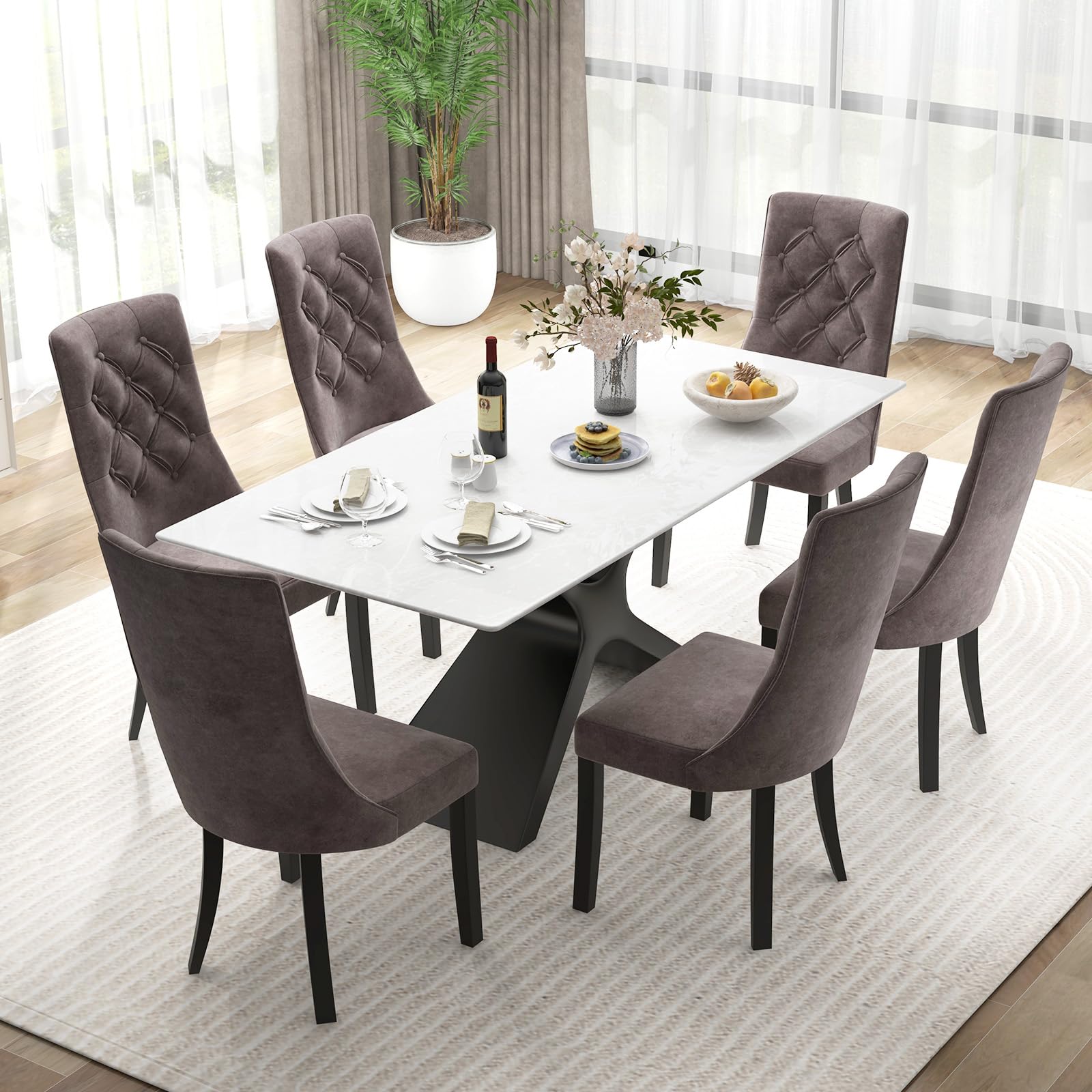 Giantex Tufted Dining Chairs, Upholstered Kitchen Chairs w/High Backrest, Rubber Wood Legs