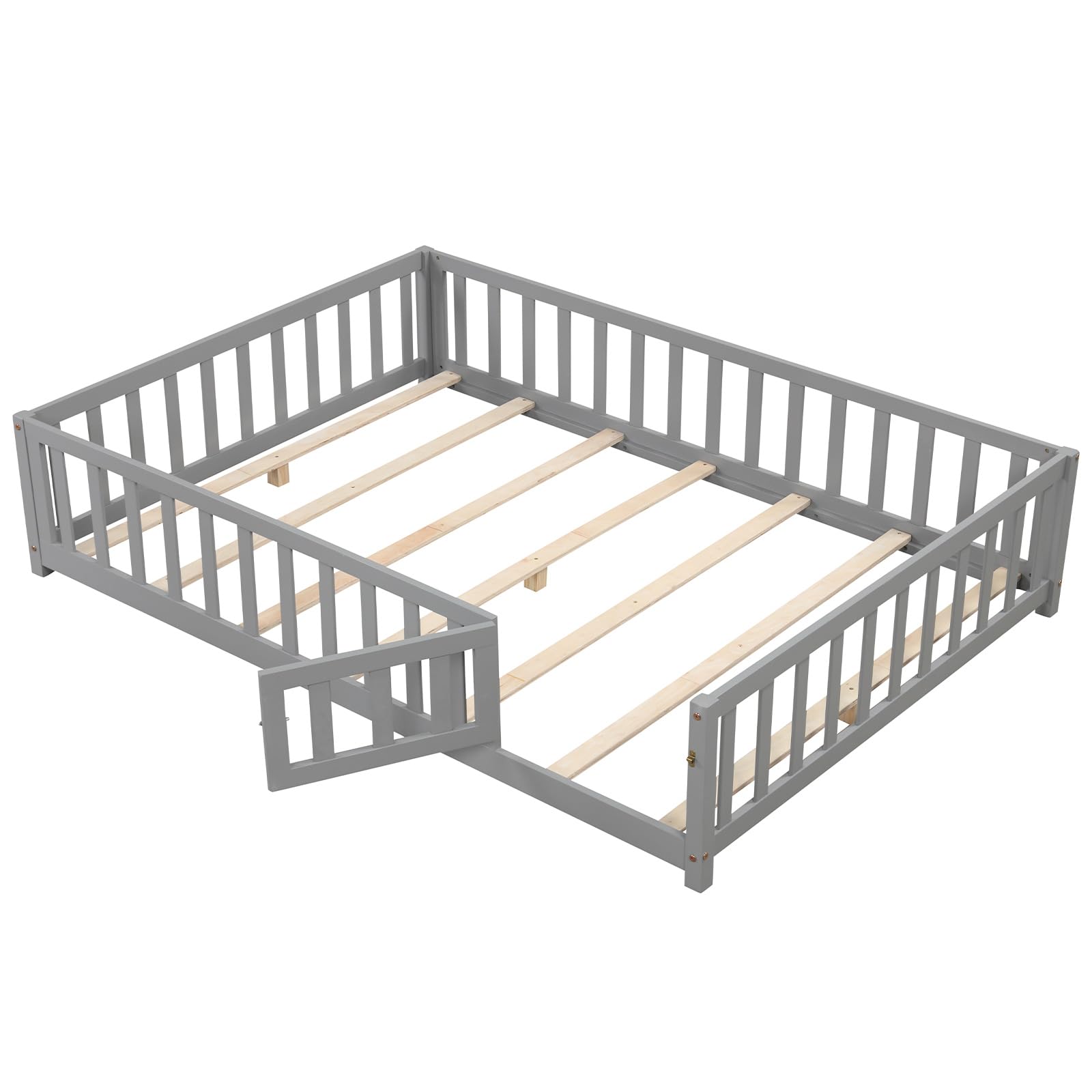 Giantex Full Size Floor Bed for Kids, Montessori Floor Bed with Wood Slats & Safety Guardrails