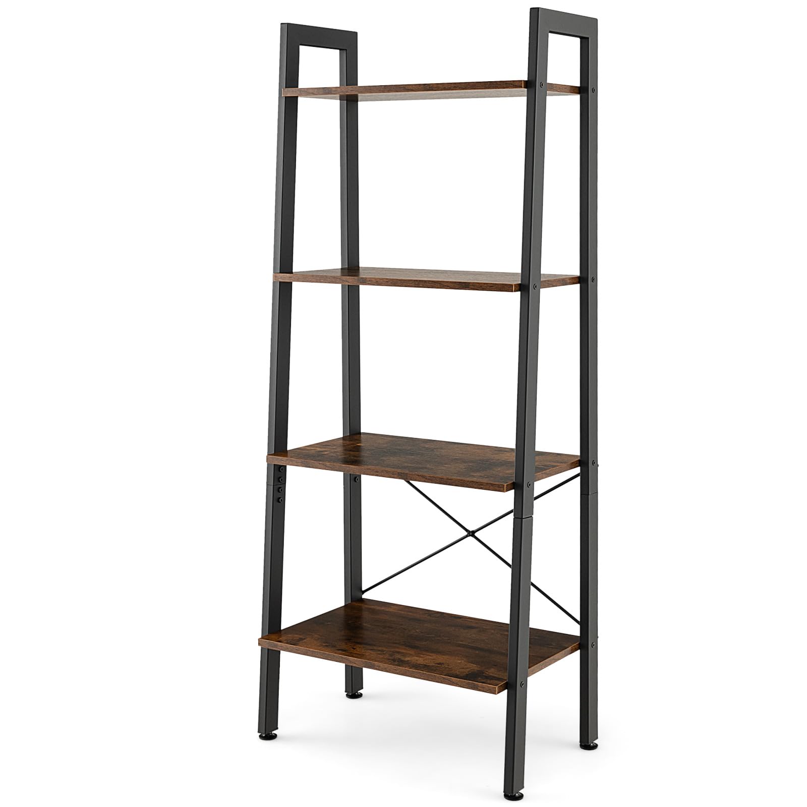 Giantex Industrial 4-Tier Bookshelf, Ladder Bookshelf with Metal Frame, Anti-Tipping Kits