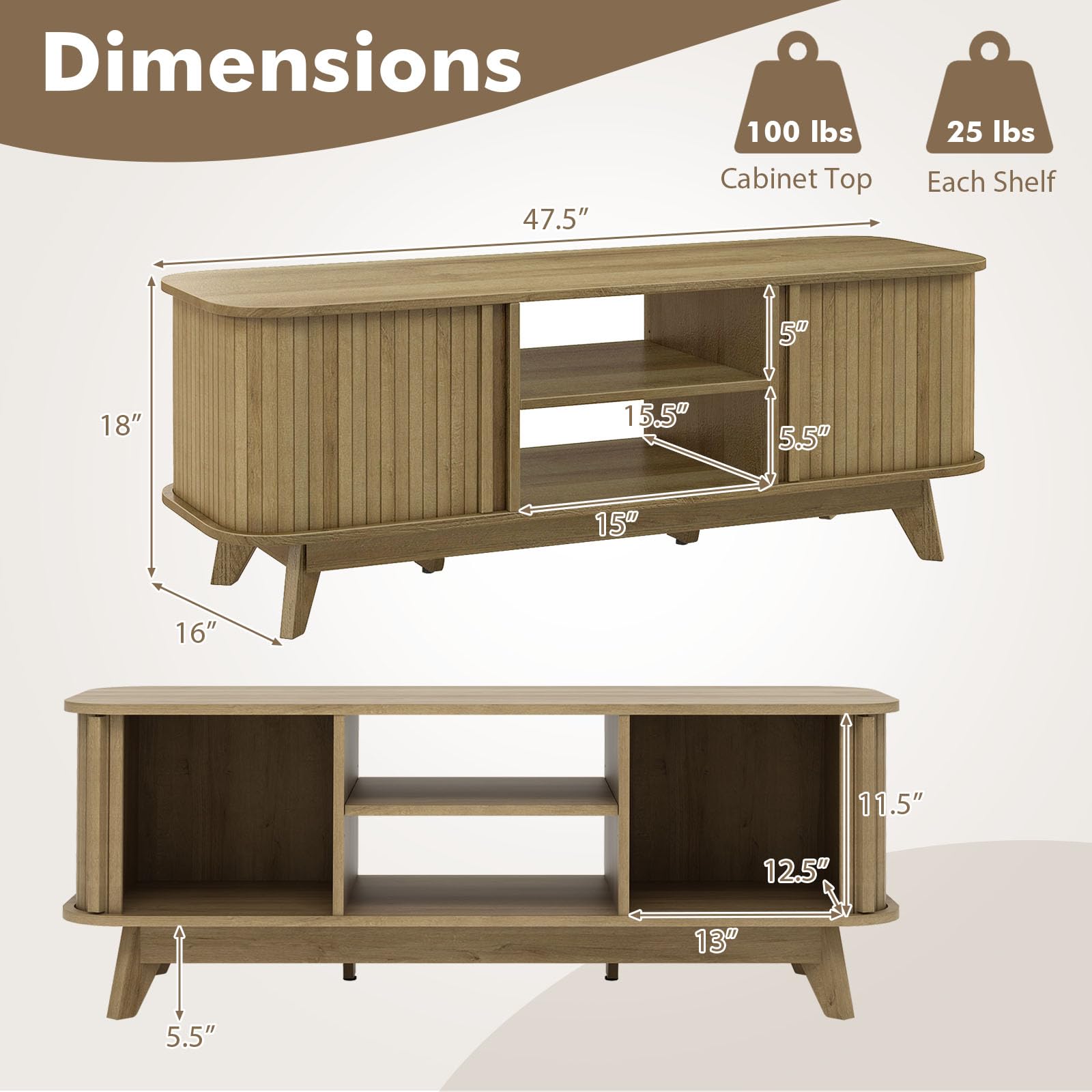 Giantex TV Stand for 55-Inch TV, Entertainment Center with Dual Sliding Doors, Enclosed Cabinets, Adjustable Shelf