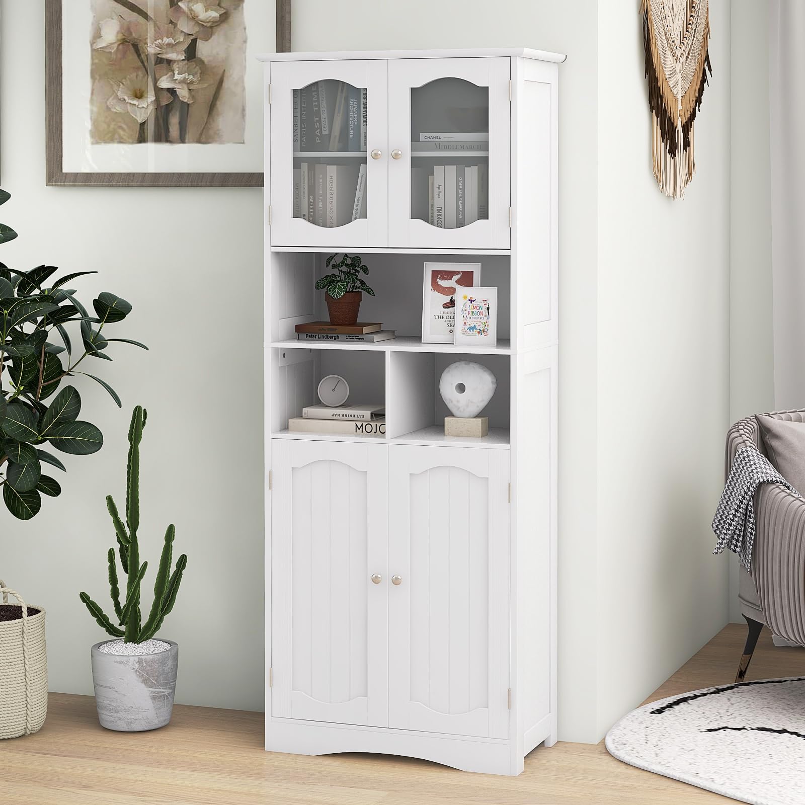 Giantex 58.5" Tall Storage Cabinet - Pantry Cabinet with Tempered Glass Doors, Adjustable Shelves