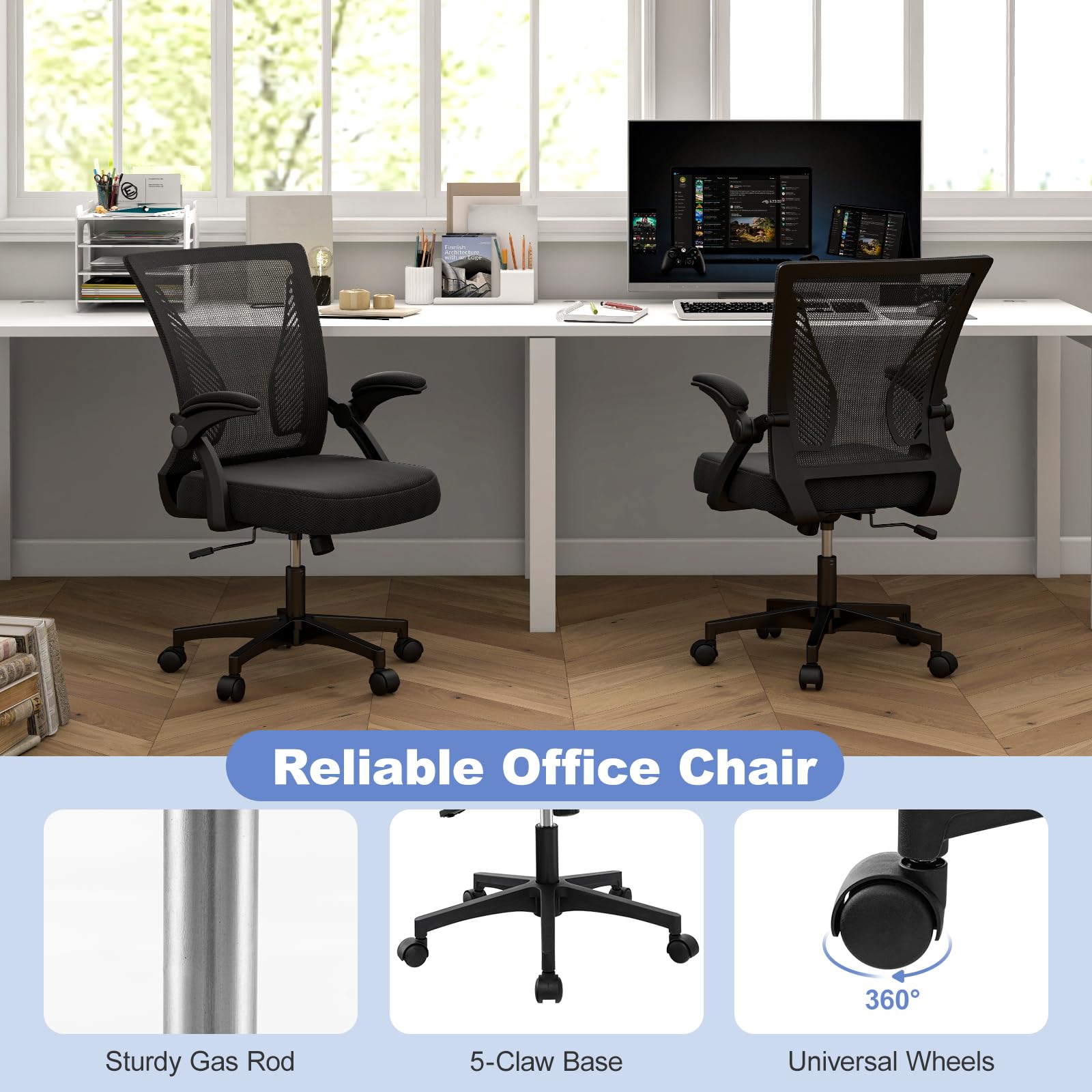 Giantex Ergonomic Office Chair, Mid Back Desk Chair with Comfy Flip-Up Armrests & Lumbar Support